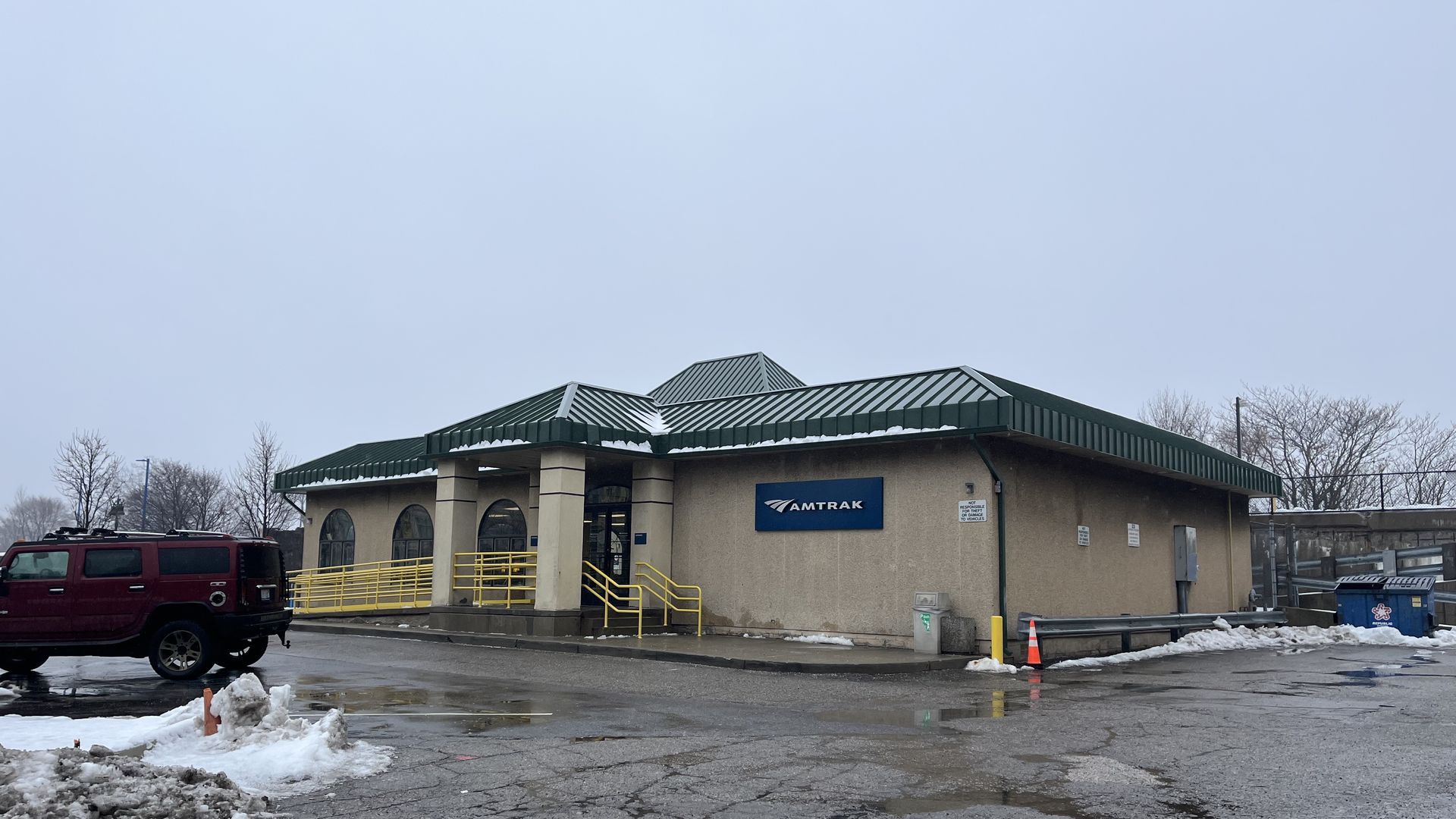 The original proposed location of the New Center transit hub at the existing Amtrak station at Woodward and Baltimore avenues. Photo: Joe Guillen/Axios
