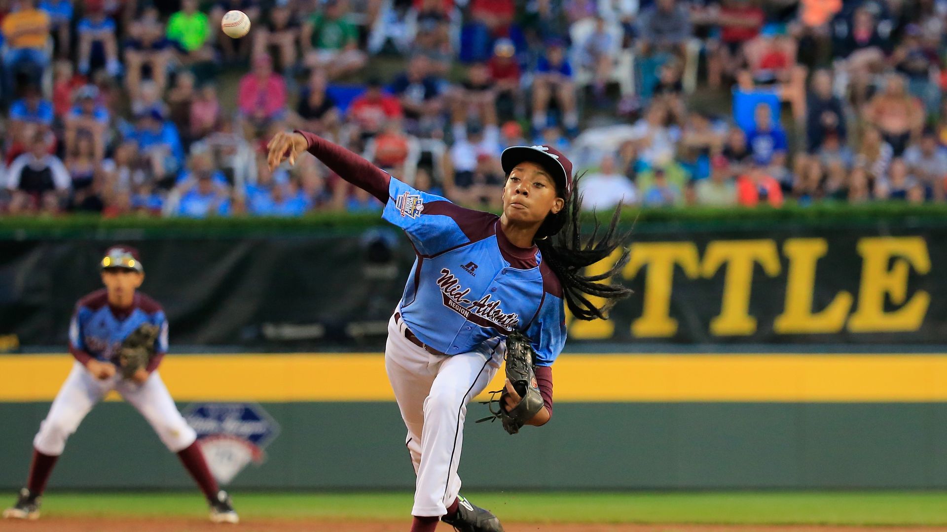 Mo'ne Davis pitching in the 2014 Little League World Series