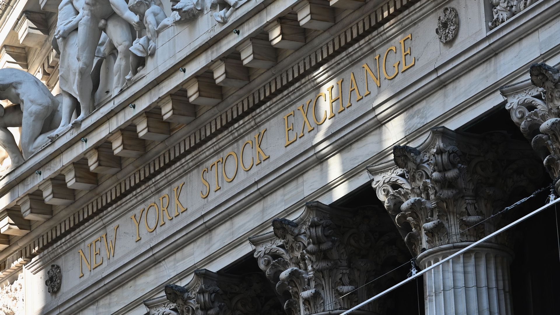 A view of the New York Stock Exchange (NYSE) is seen at Wall Street
