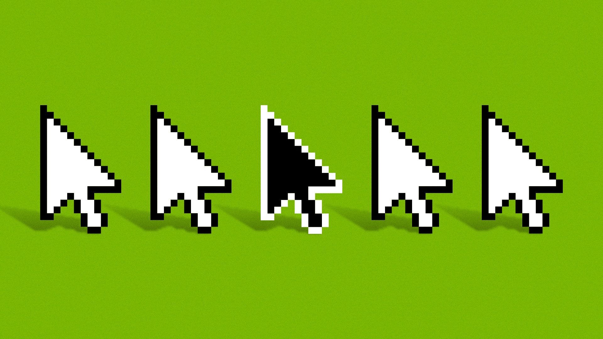 Illustration of one black cursor in a row of white cursors