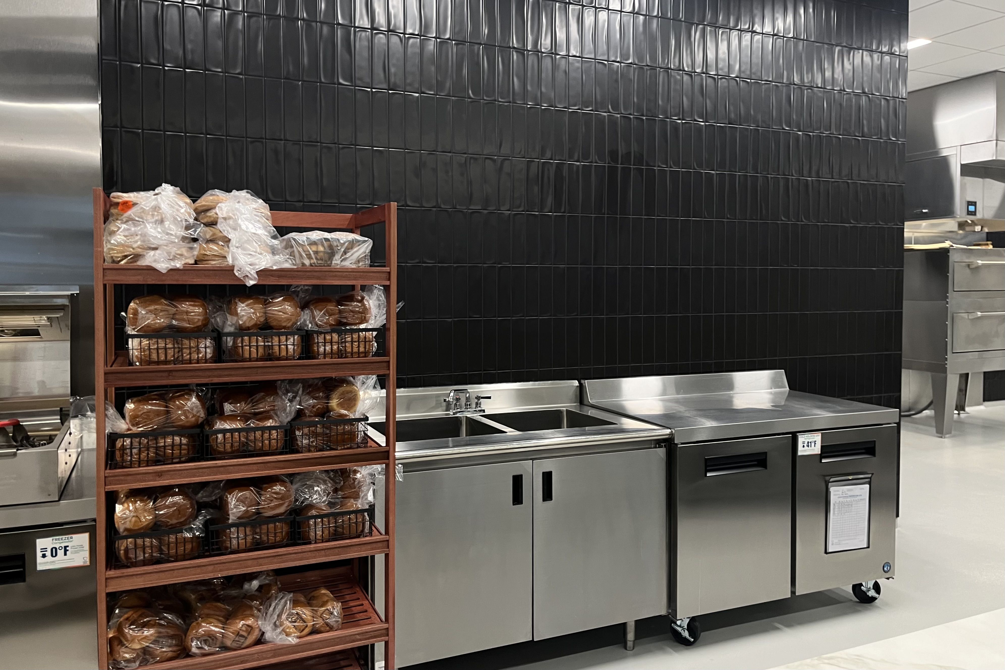 Bread on racks and a sink