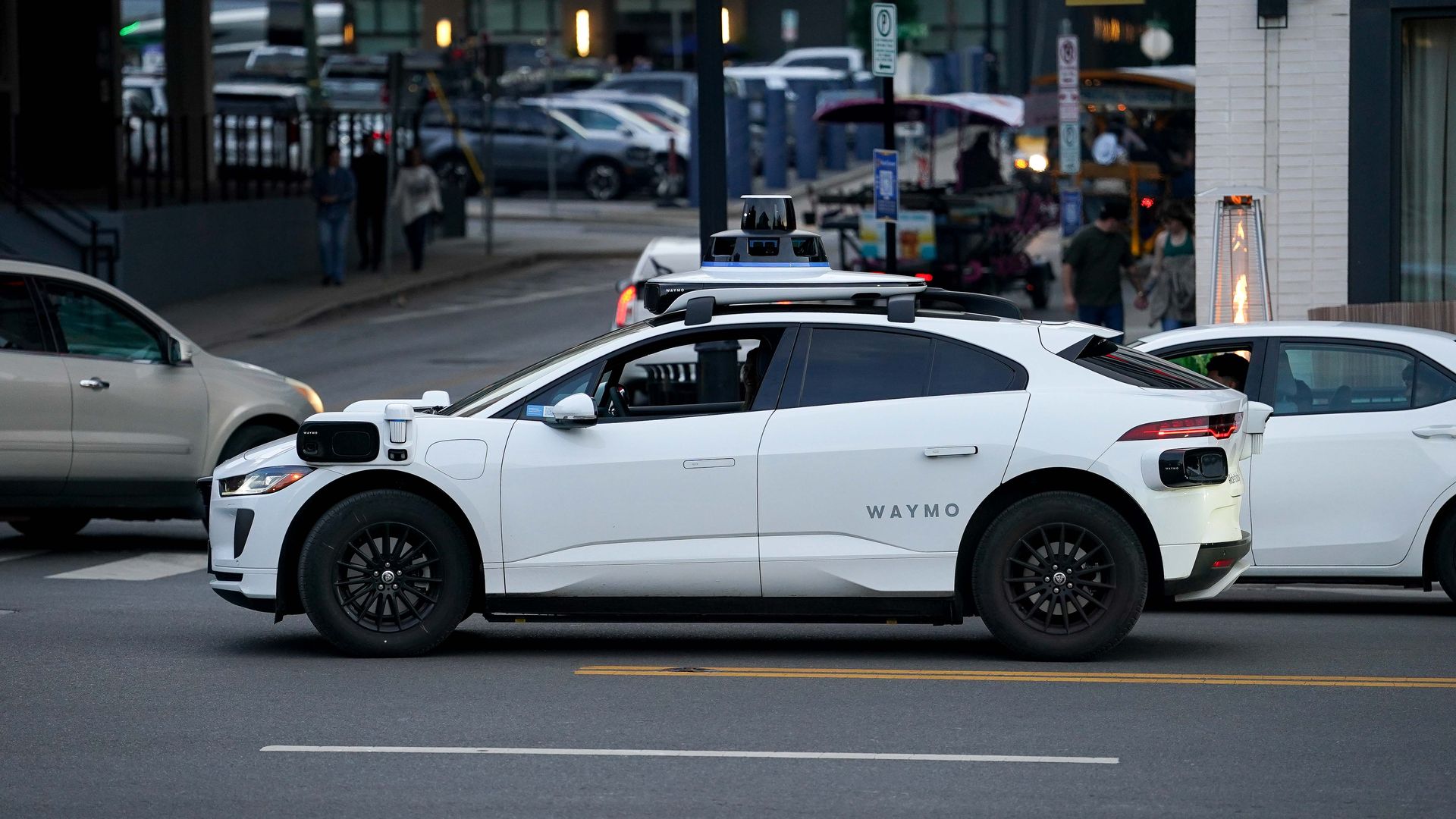 A Waymo vehicle navigates the streets of Nashville, Tennessee, on May 1, 2026.