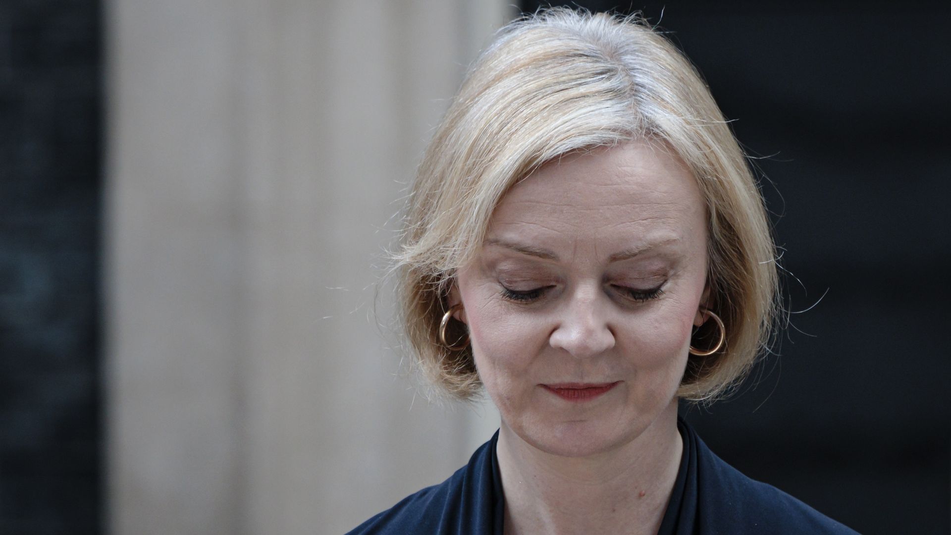 Photo of Liz Truss announcing she would step down as U.K. prime minister.