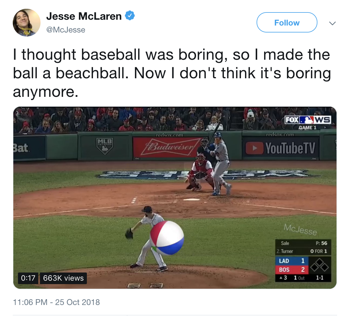 A Twitter user made the World Series more fun by transforming the baseball into a beachball
