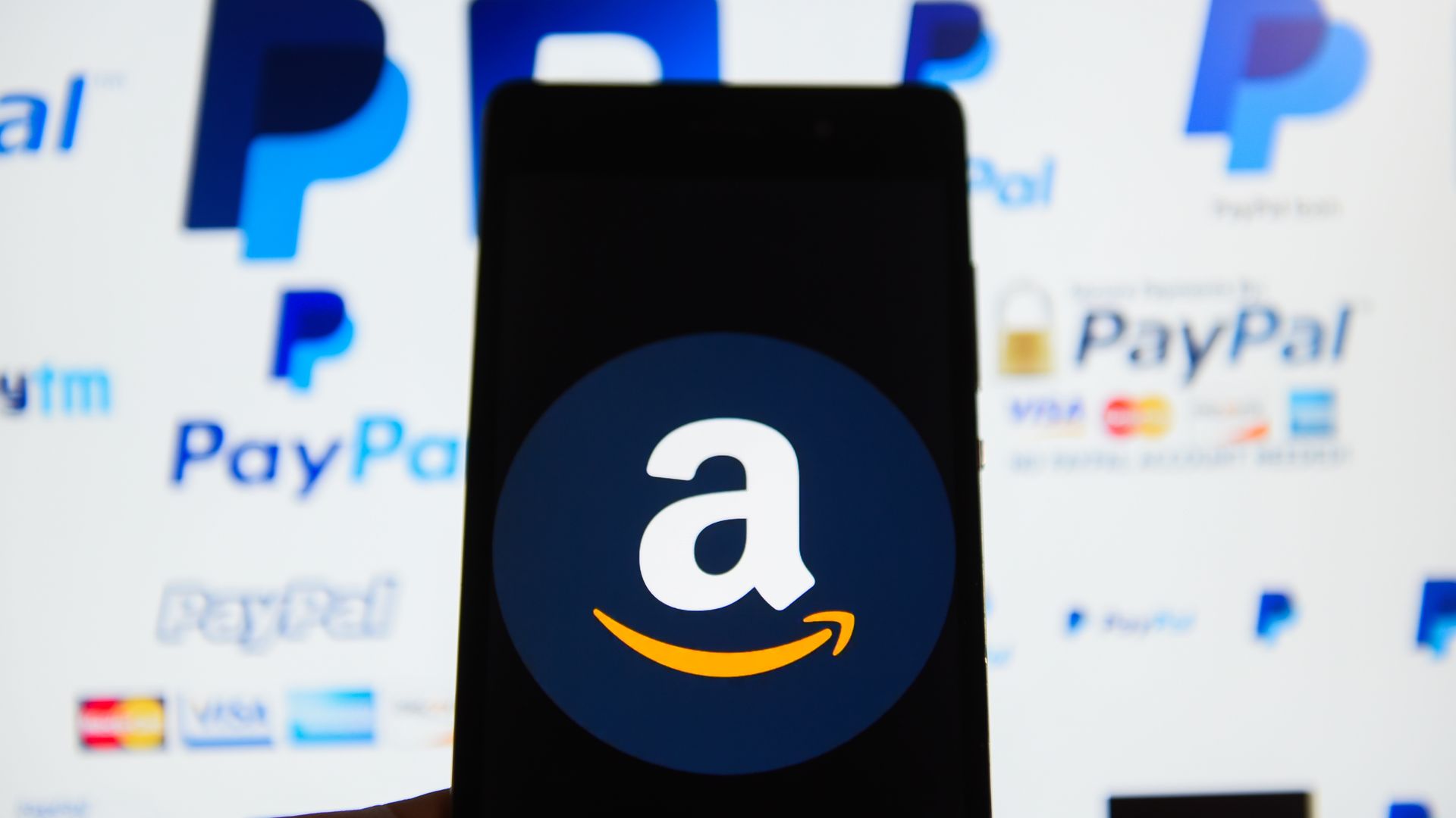 The Amazon logo on a smart phone.