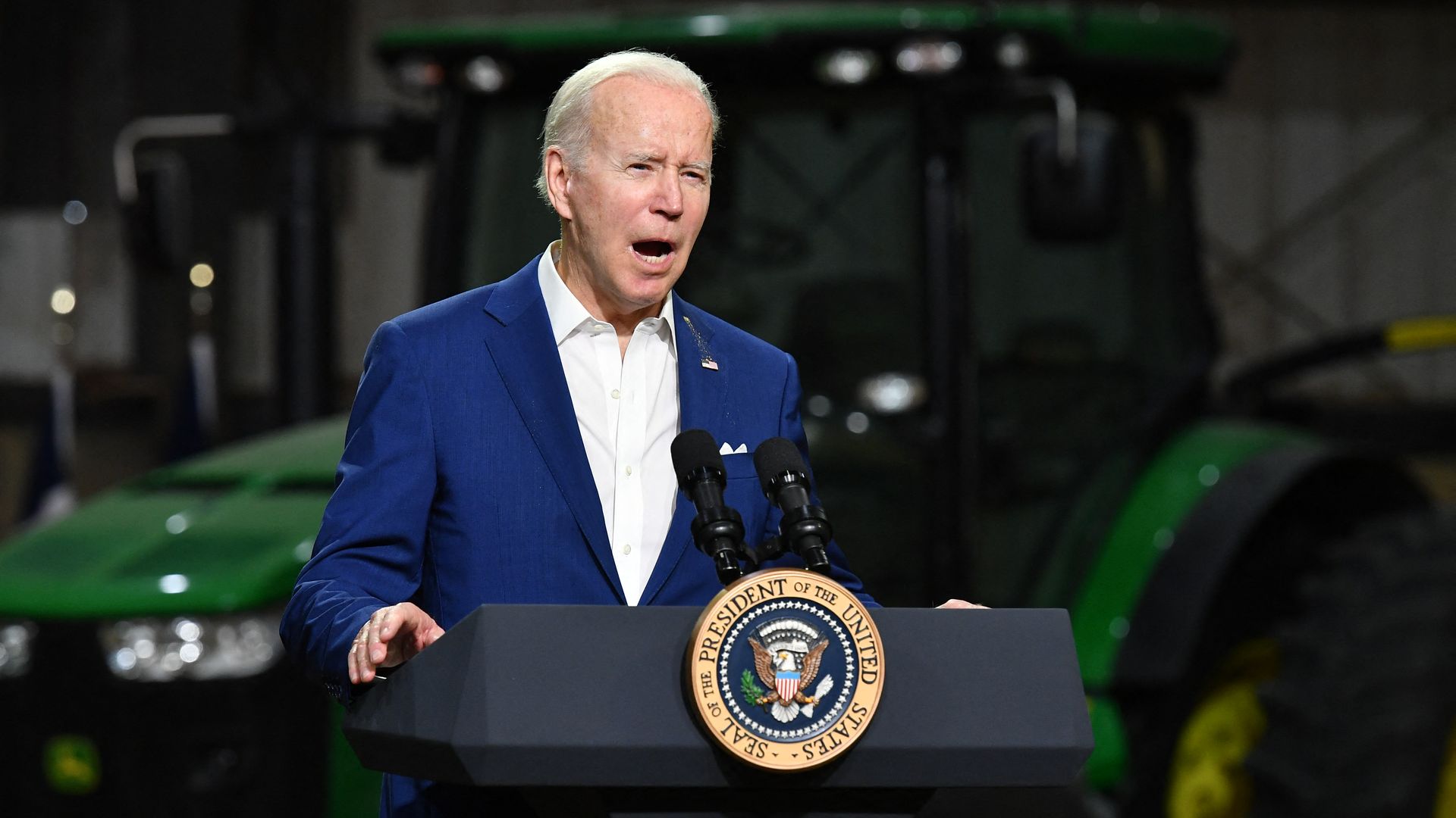 oe Biden speaks about gas prices and infrastructure at the POET Bioprocessing plant in Menlo, Iowa on April 12, 2022