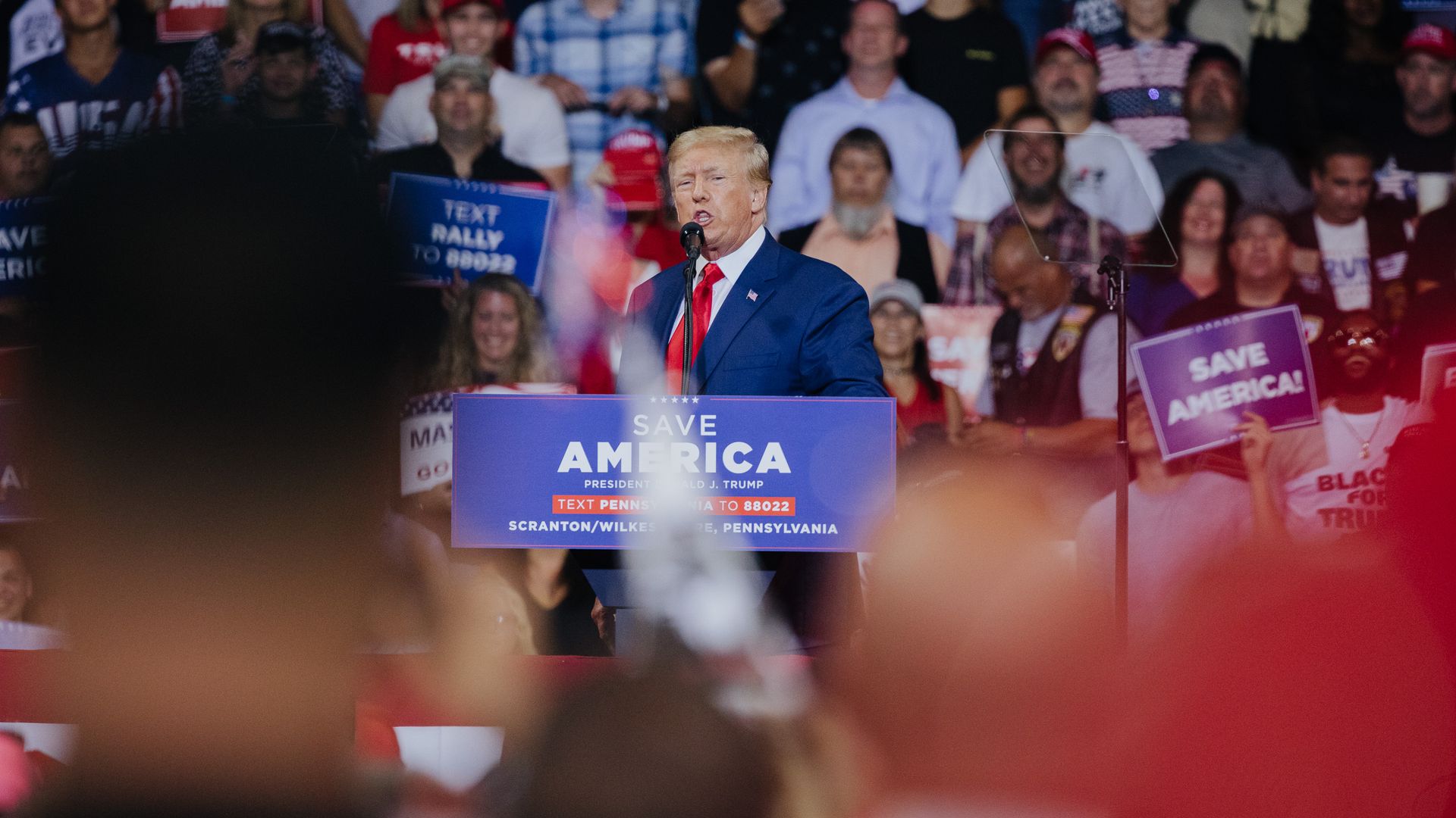Former US President Donald Trump speaks during a rally in Wilkes-Barre, Pennsylvania, US, on Saturday, Sept. 3, 2022