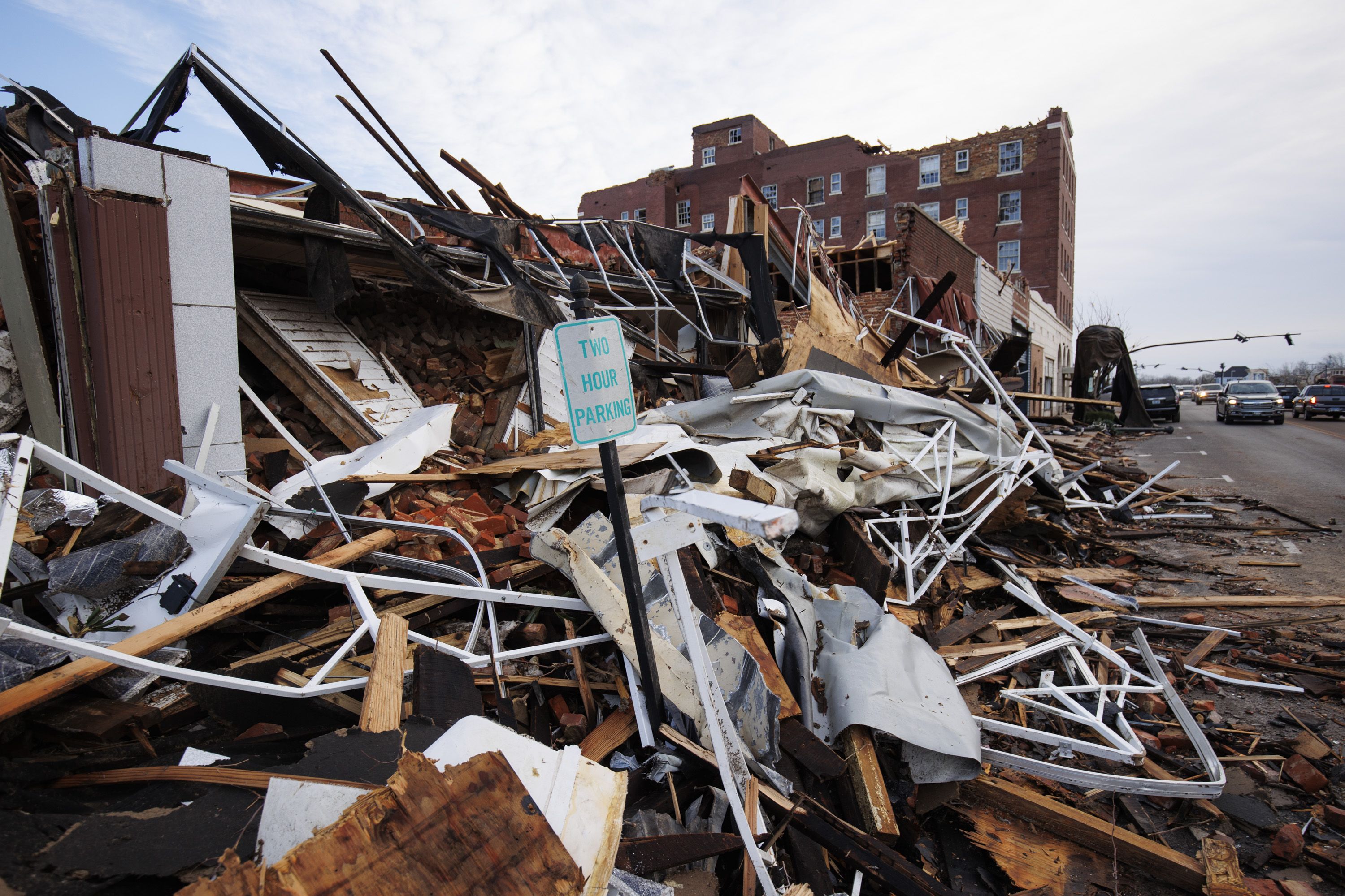 eavy damage is seen downtown after a tornado swept through the area on December 11, 2021 in Mayfield, Kentucky.
