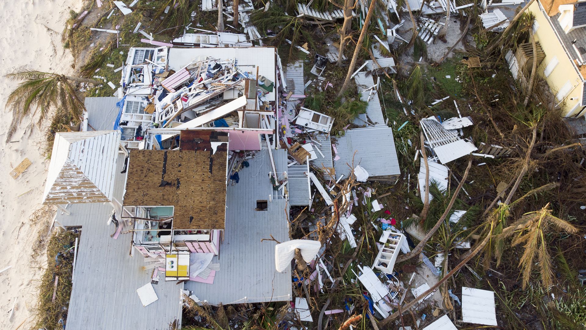 Hurricane wreckage in Bahamas following the aftermath of Dorian