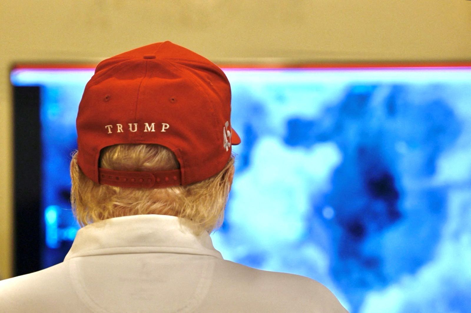 President Trump looks on as military strikes are launched against Yemen's Iran-aligned Houthis over the group's attacks against Red Sea shipping on Saturday.