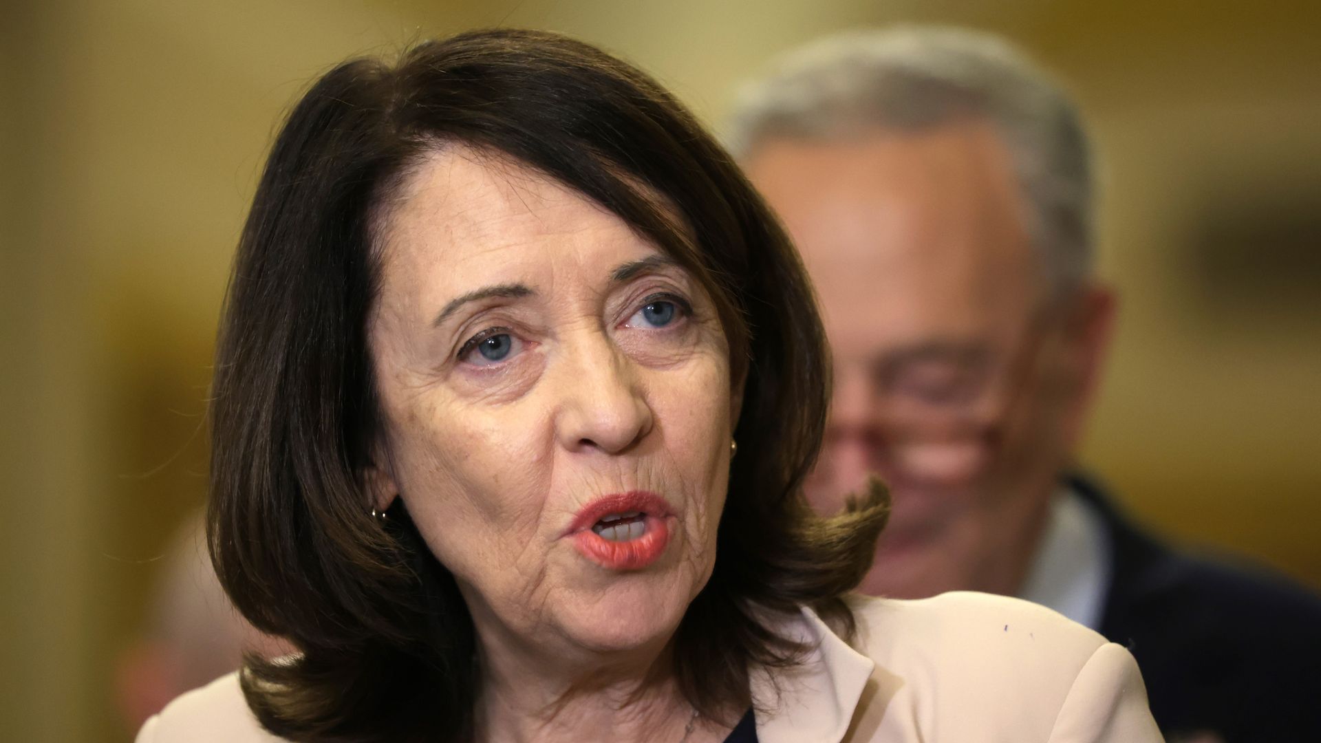 Senator Maria Cantwell pictured speaking in the Capitol