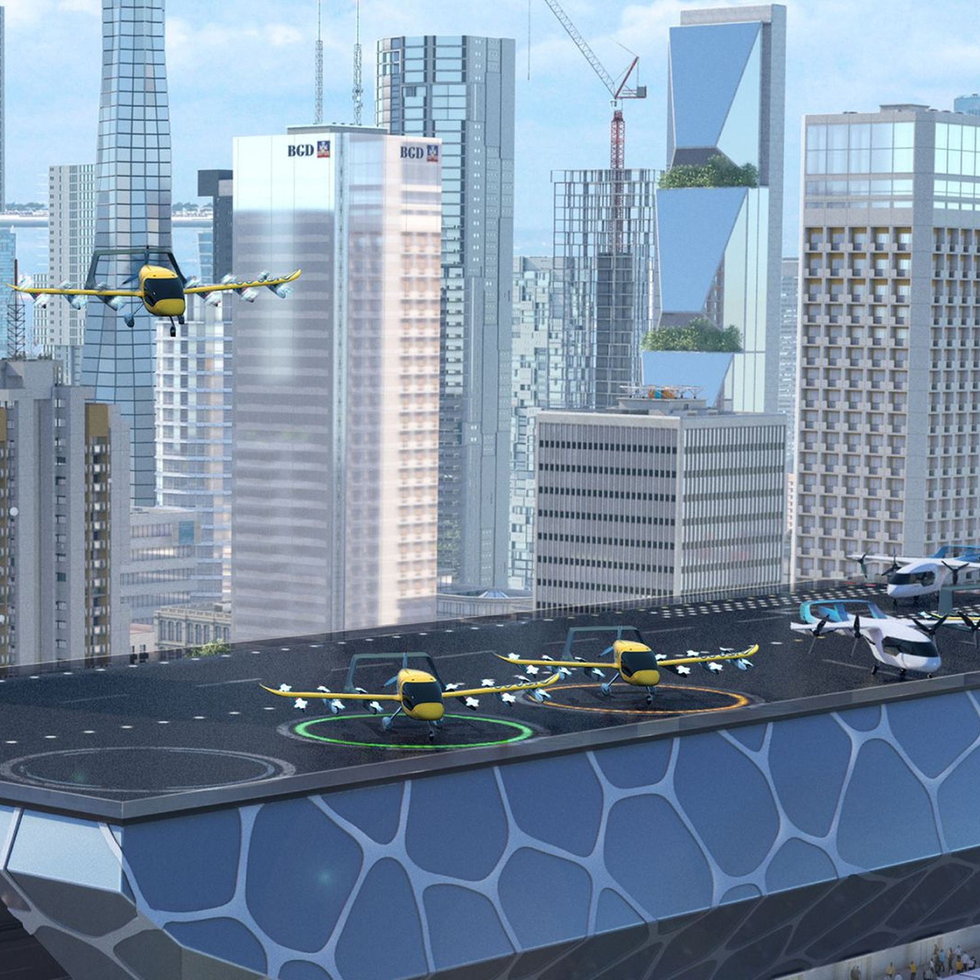 Wisk's concept of a potential "vertiport," or landing site for autonomous flying taxis.