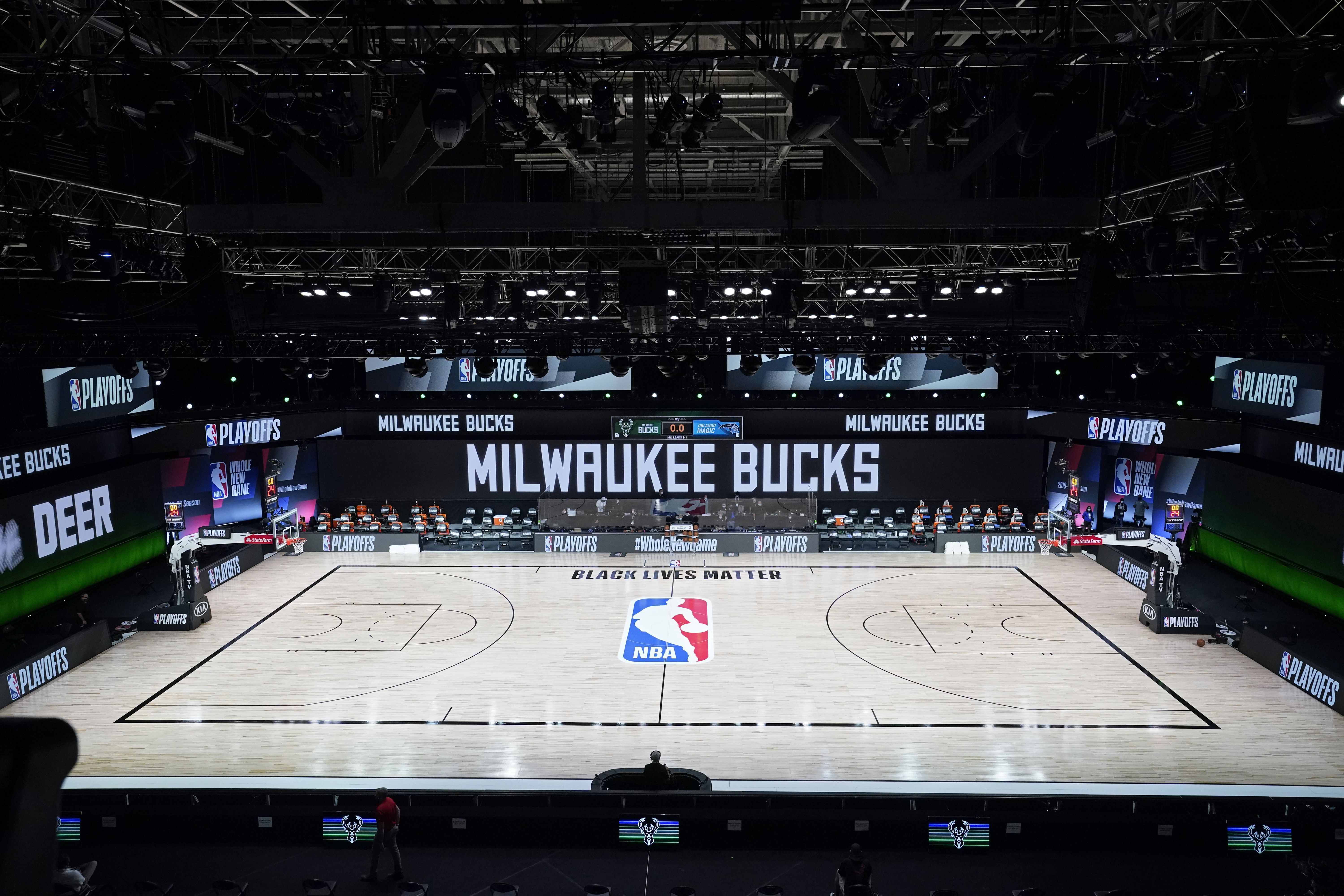 Milwaukee Bucks' stadium is empty after the boycott.