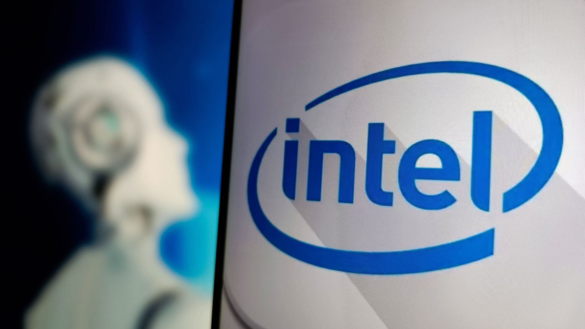 The intel logo on a smartphone screen