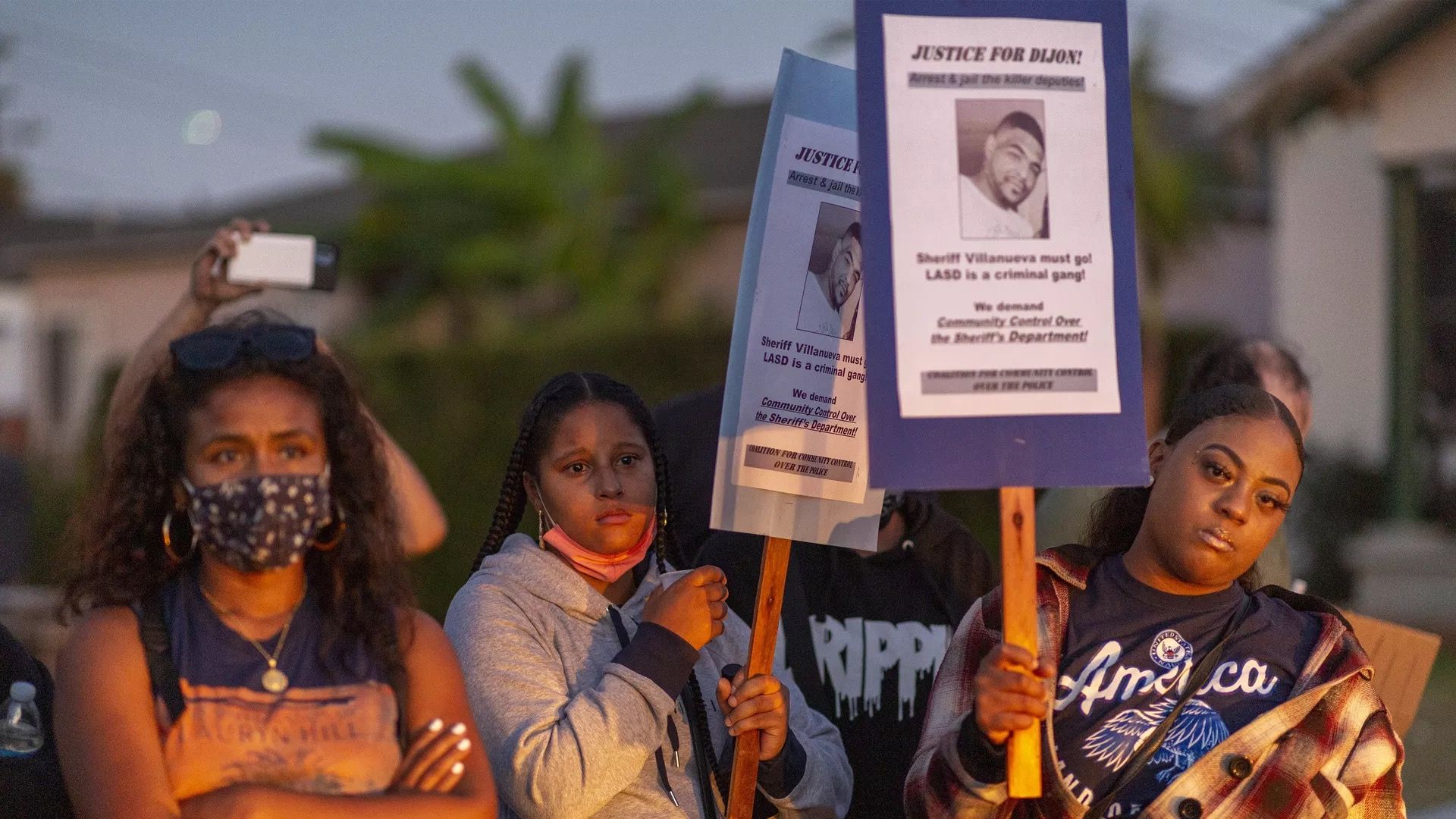 Women are seen protesting following the shooting of Dijon Kizzee by Los Angeles Sheriff's deputies.