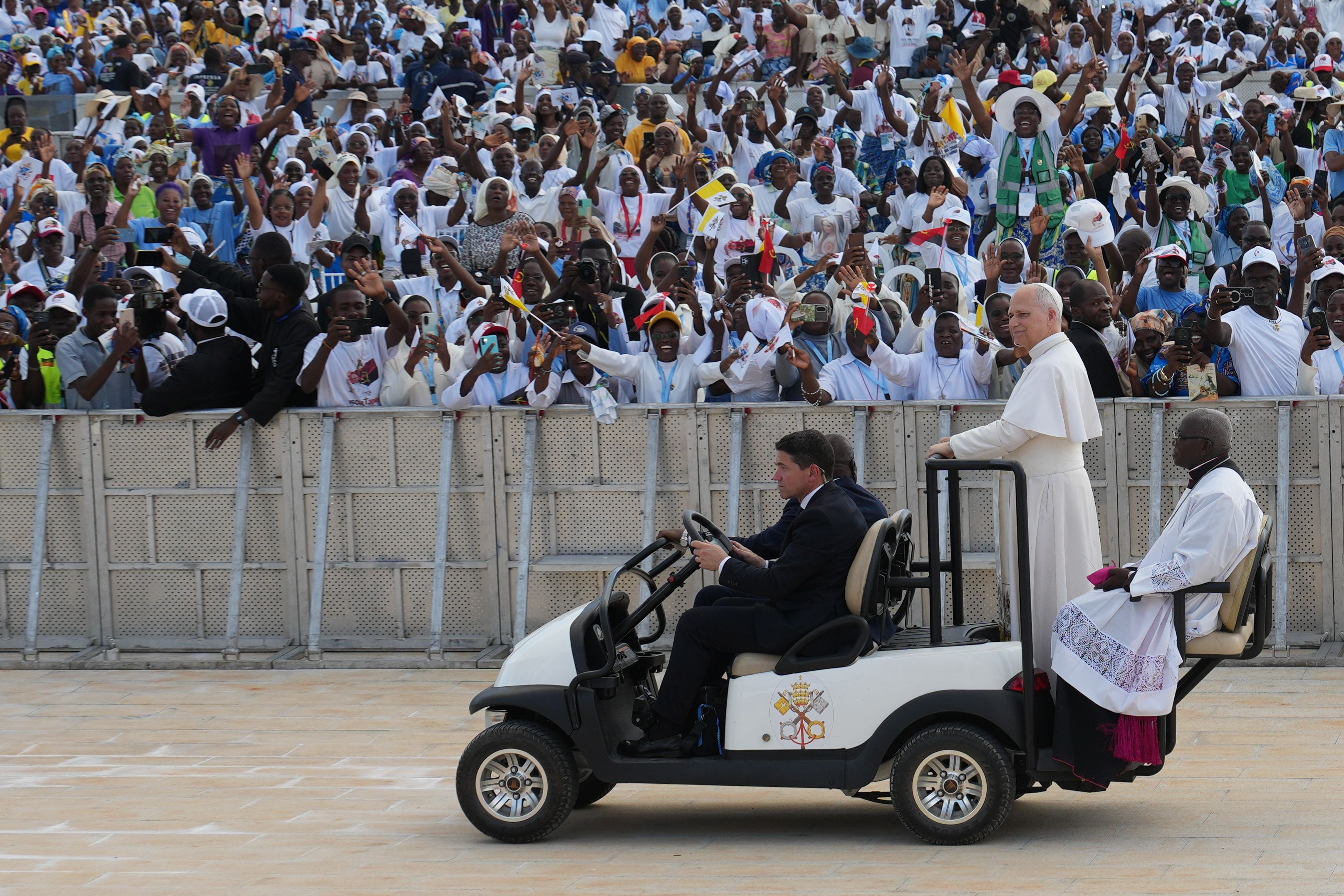 Pope Leo XIV visits a shrine in Angola yesterday during his 10-day, four-nation tour of Africa.