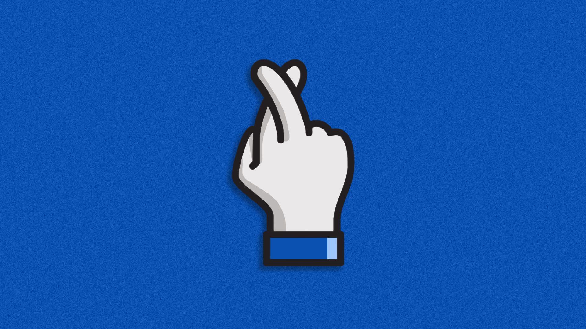Illustration of the Facebook "like" button with fingers crossed
