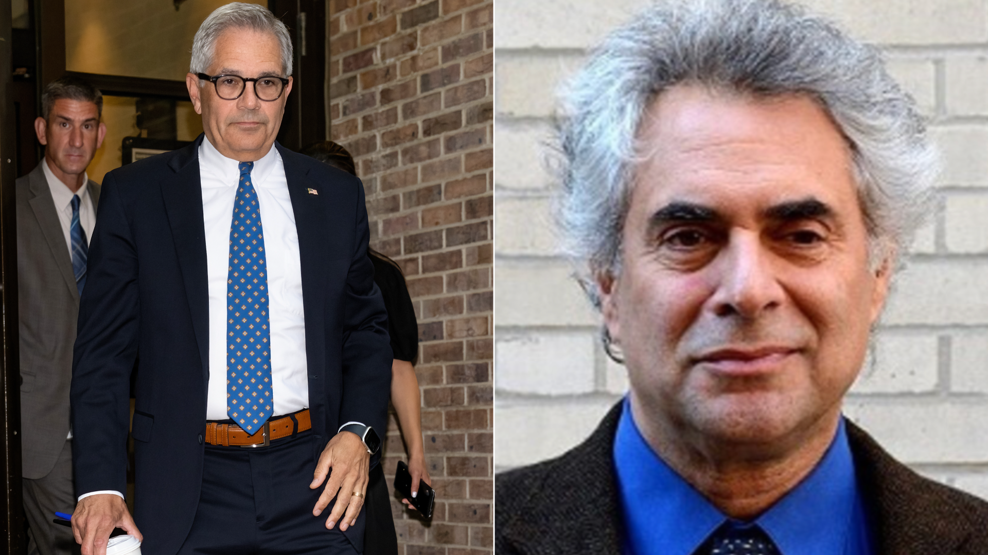 Philadelphia District Attorney Larry Krasner, left, and journalist Ralph Cipriano