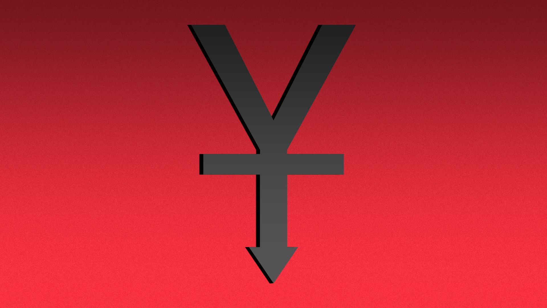 Illustration of the yuan symbol with a downward arrow.