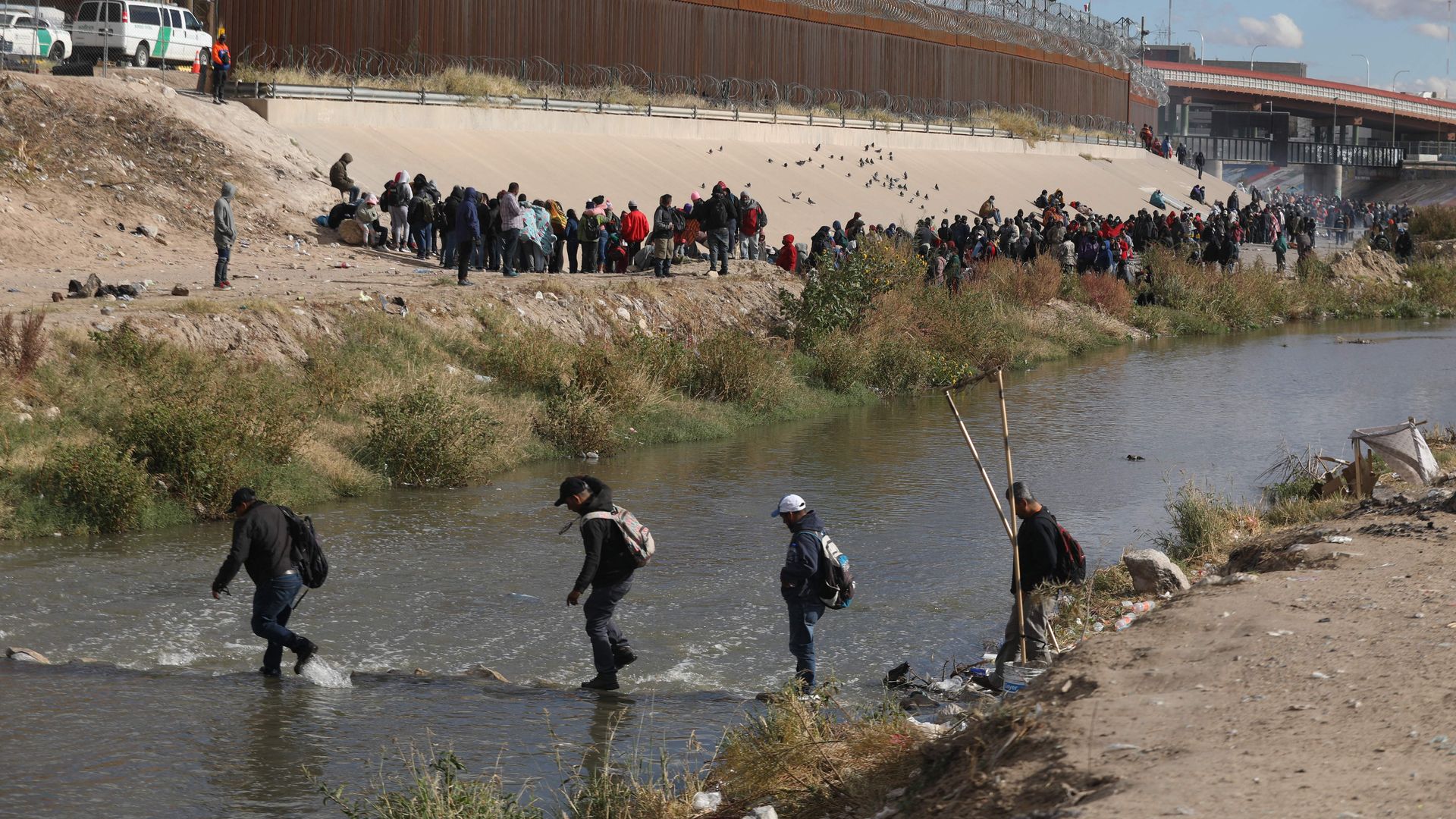 People crossing the Rio Grande in El Paso, Texas, on Dec. 13. 