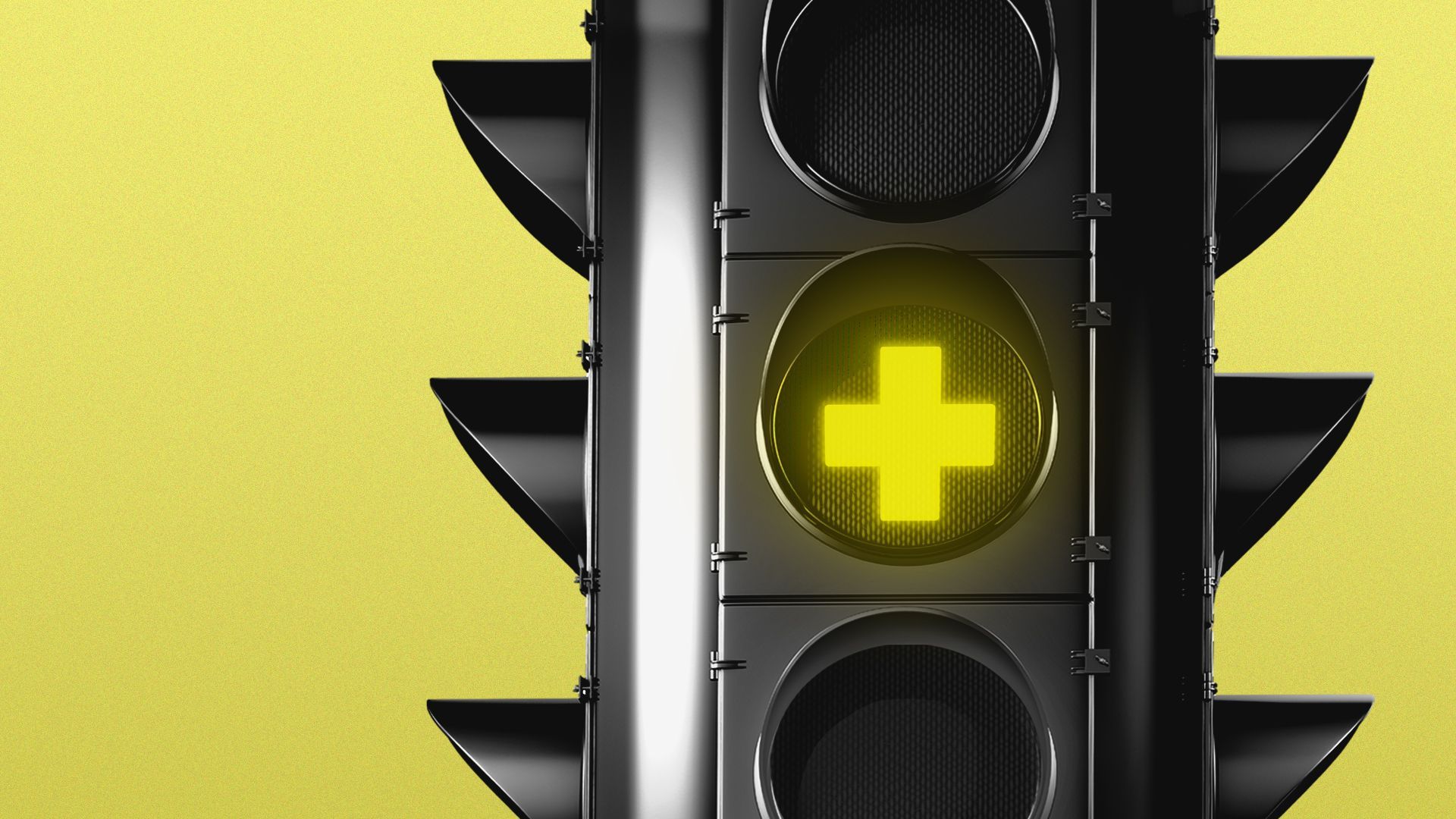 an illustration of a traffic light with a yellow health plus iluminated