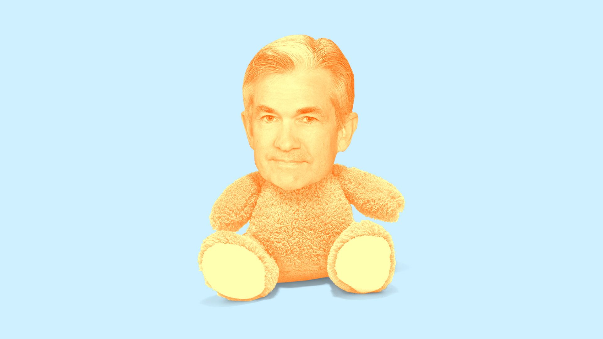 Illustration of Jay Powell's head on a teddy bear