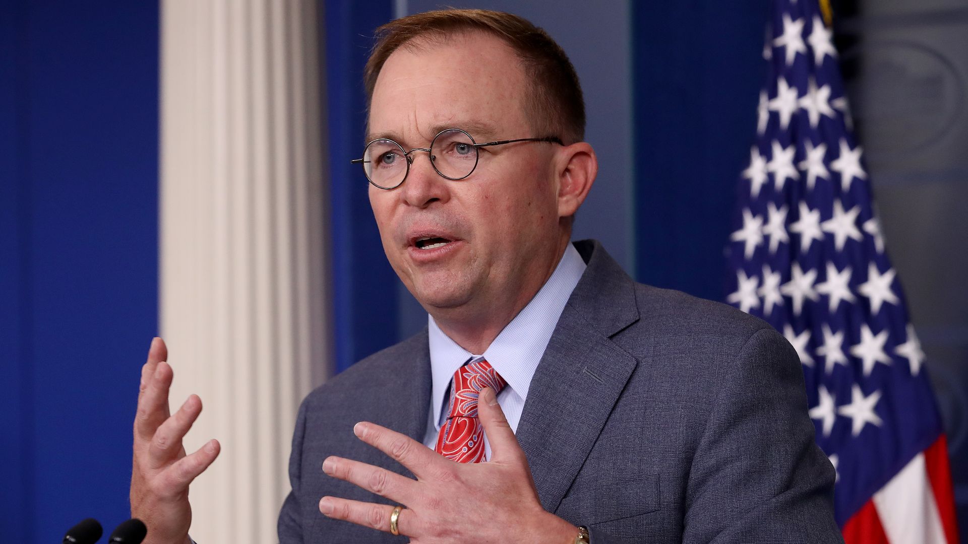Acting White House Chief of Staff Mick Mulvaney answers questions during a briefing at the White House October 17, 2019 in Washington, DC.