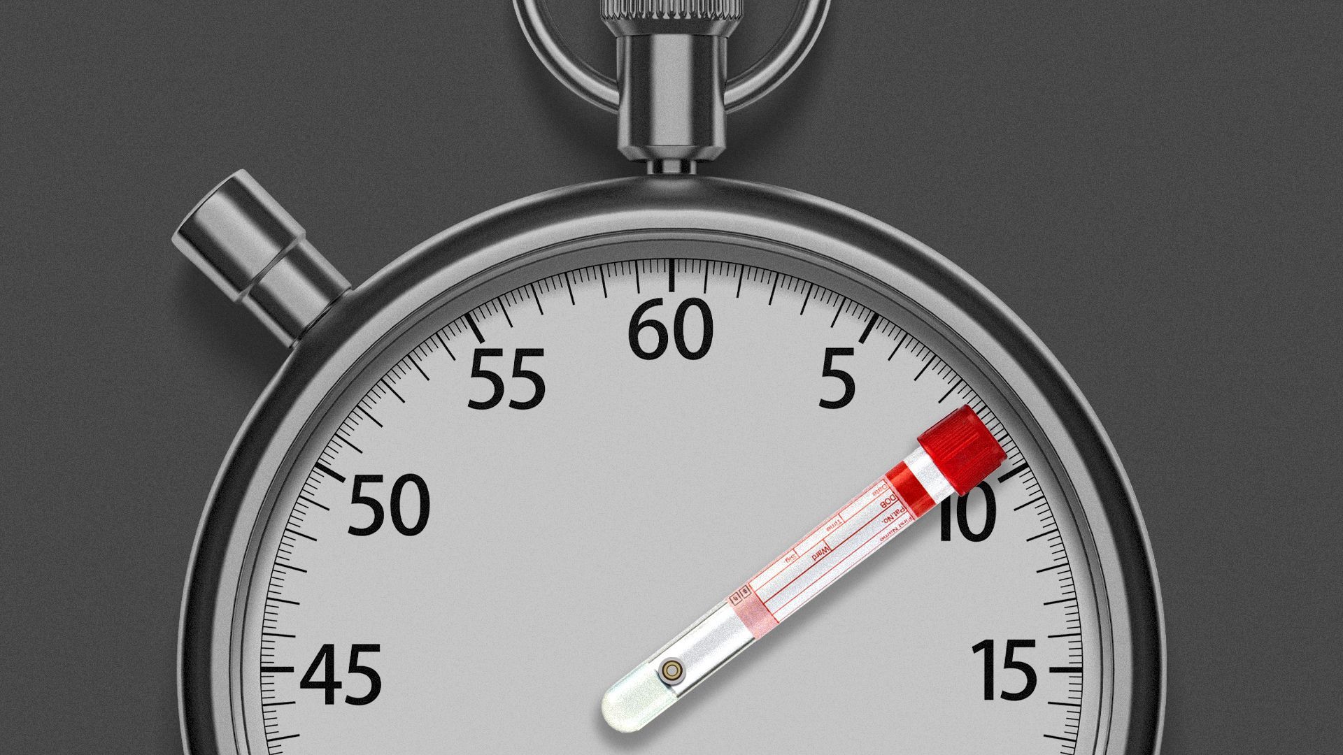 Illustration of a stopwatch with a test tube instead of a second hand.