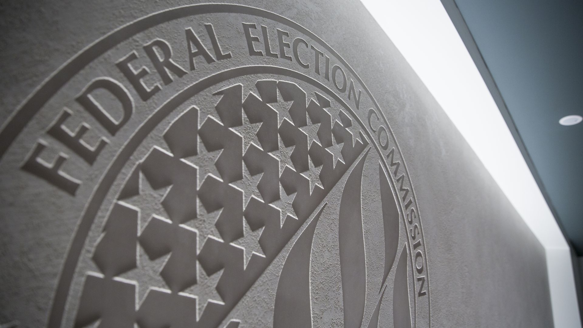 The seal of the Federal Election Commission at the agency's headquarters.