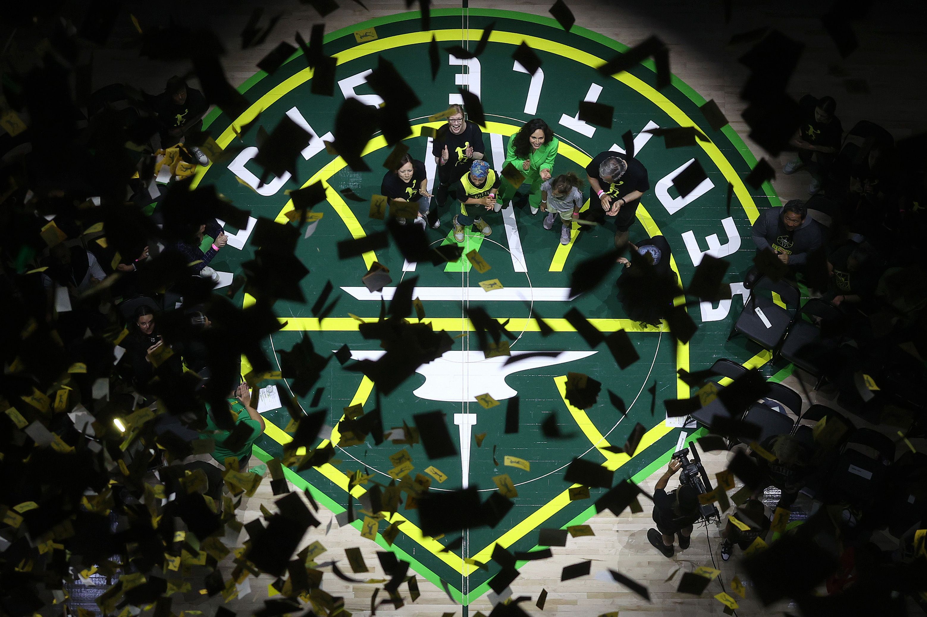 bird's eye view of sue bird jersey ceremony