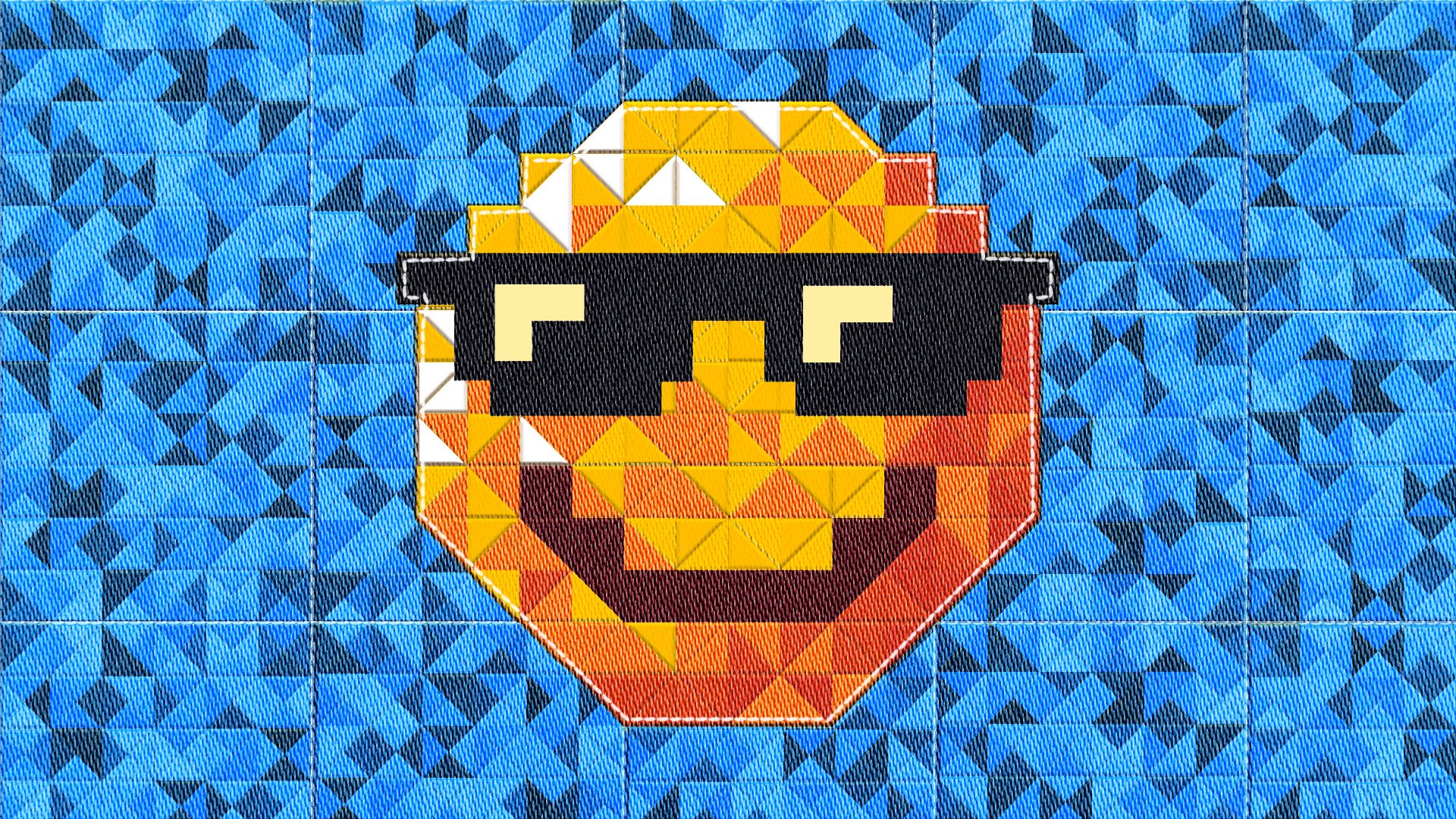 Illustration of the cool emoji on a quilt.