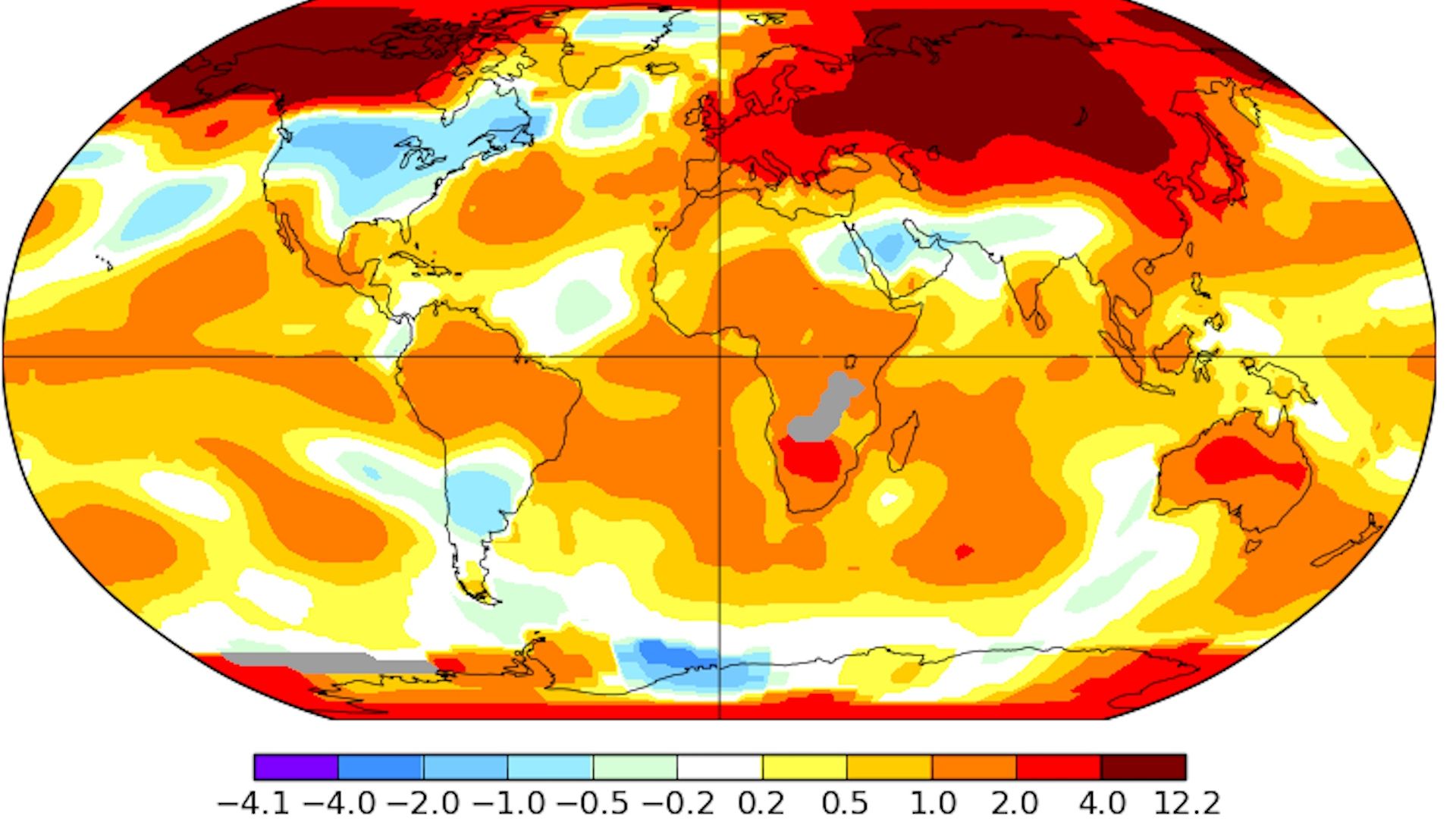 Global average temperature anomalies for March 2019 compared to the 1951-1980 average.