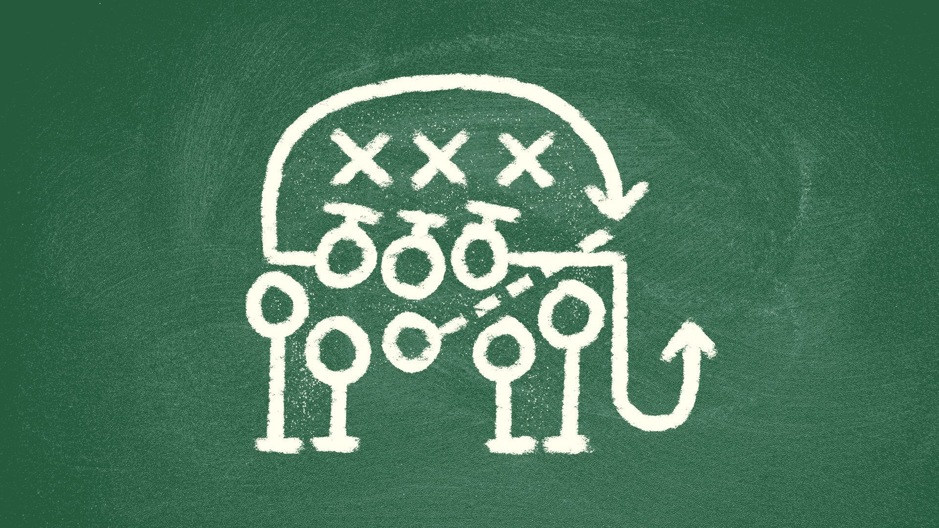 Elephant x's and o's on chalk board