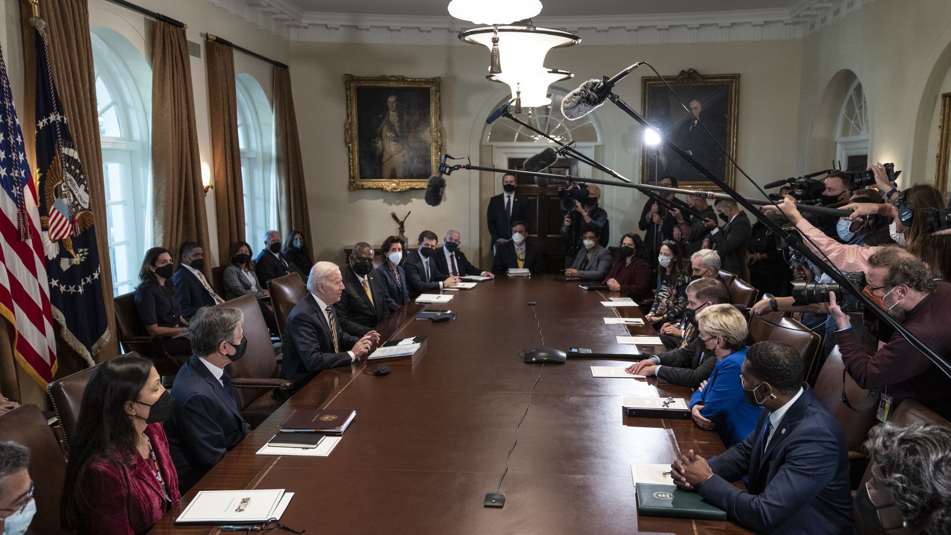 President Biden speaks during a cabinet meeting at the White House. 