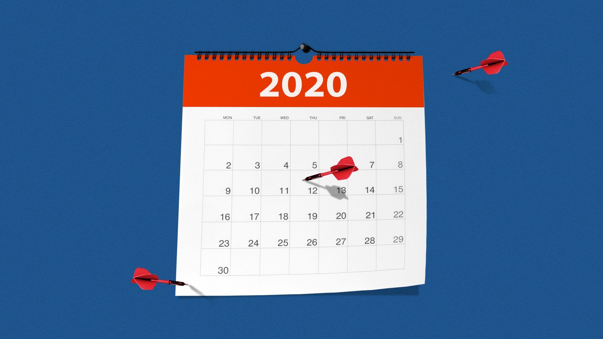 Illustration of calendar with darts thrown randomly