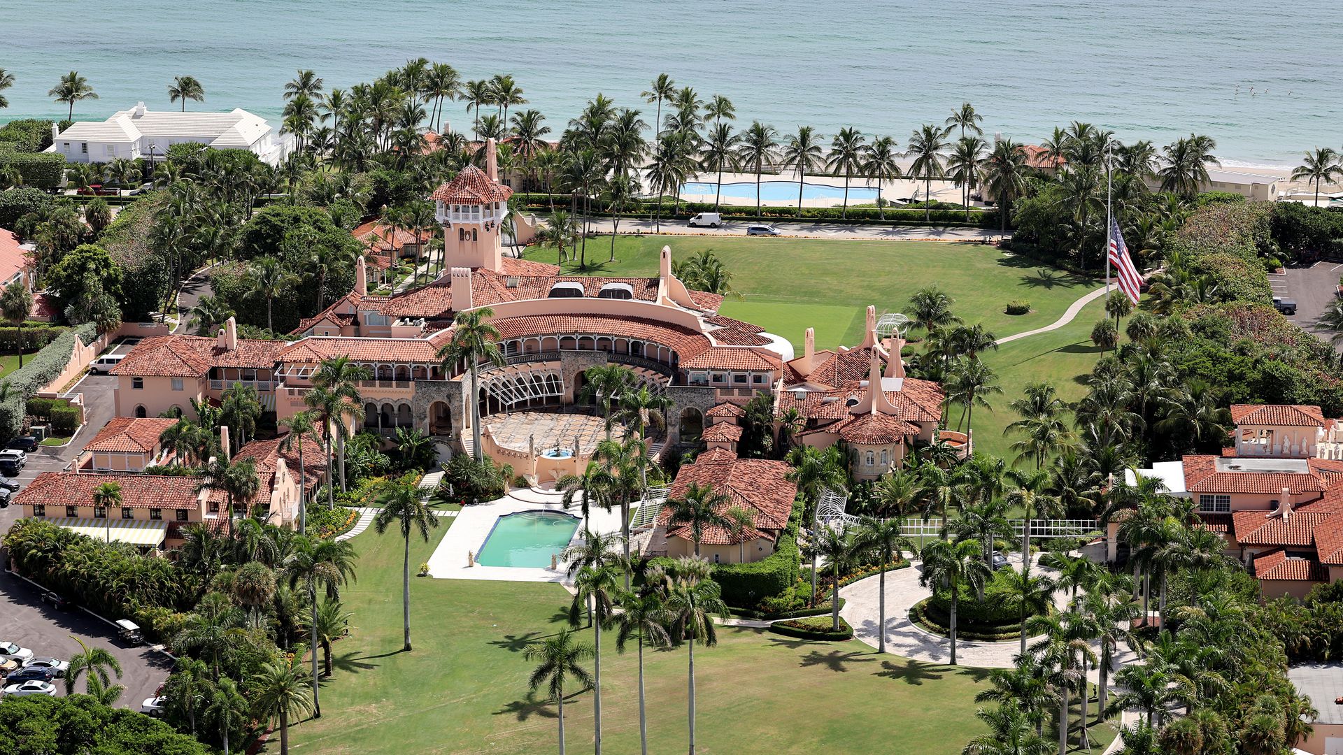 In this aerial view, former U.S. President Donald Trump's Mar-a-Lago estate is seen on September 14, 2022 