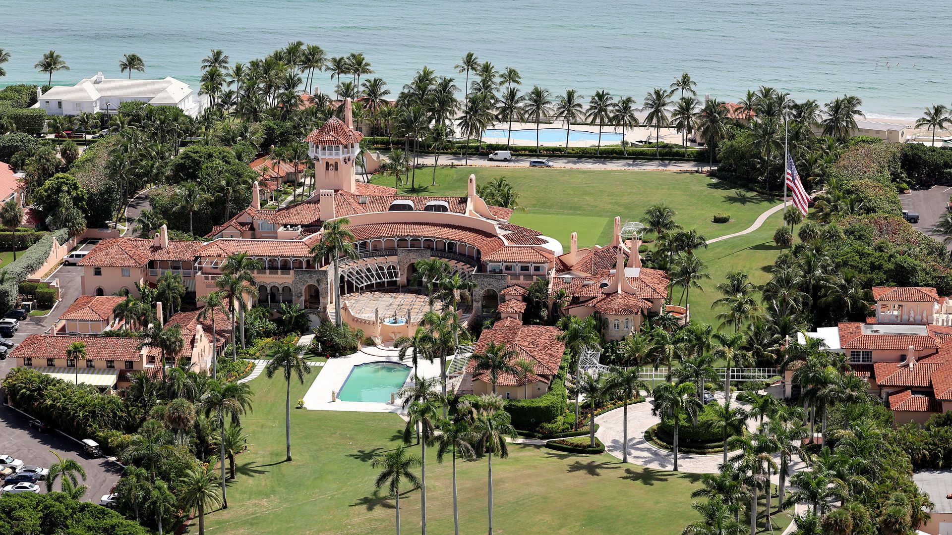 In this aerial view, former U.S. President Donald Trump's Mar-a-Lago estate is seen on September 14, 2022
