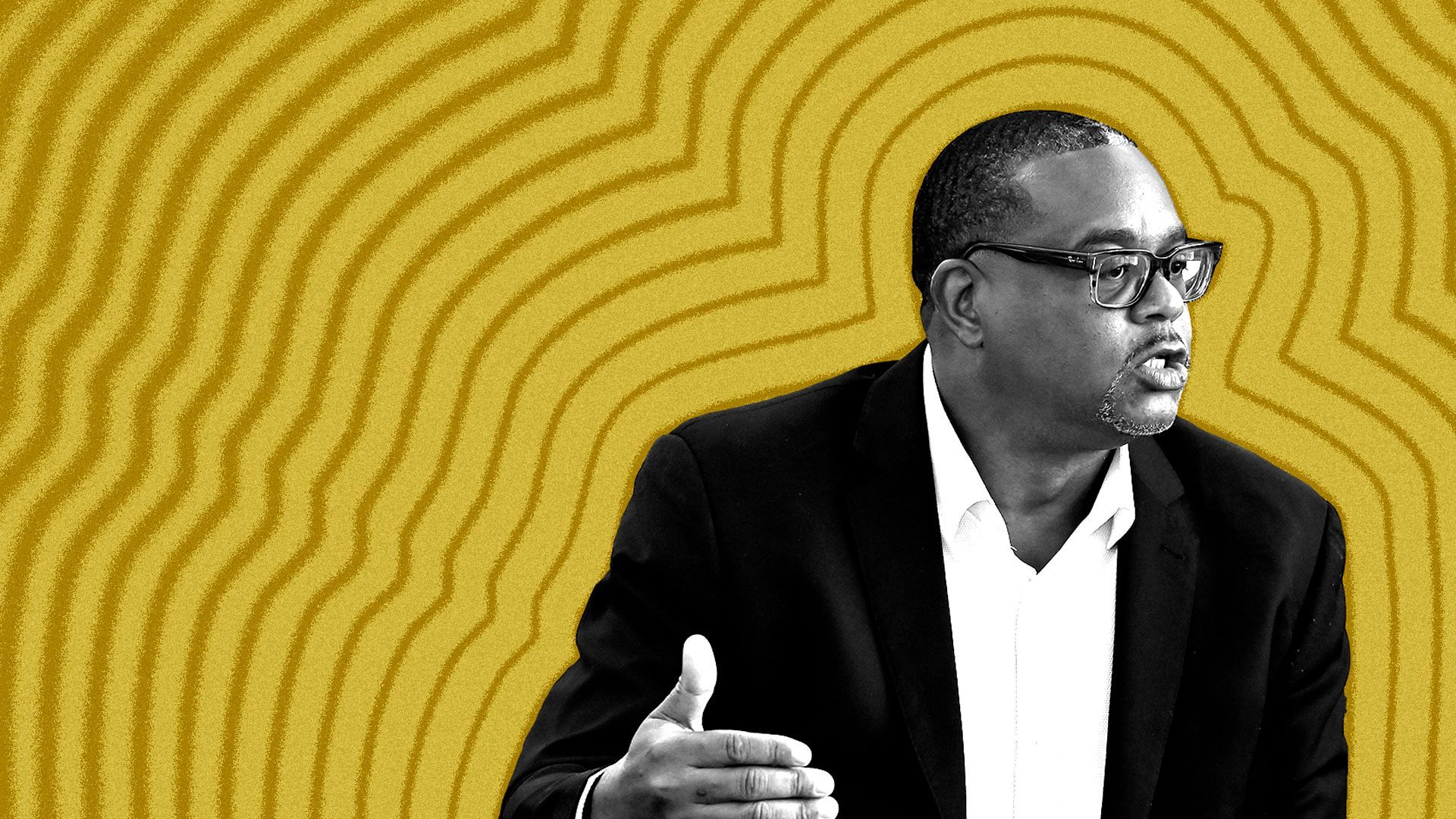 Photo illustration of Ed Gainey with lines emanating from him.