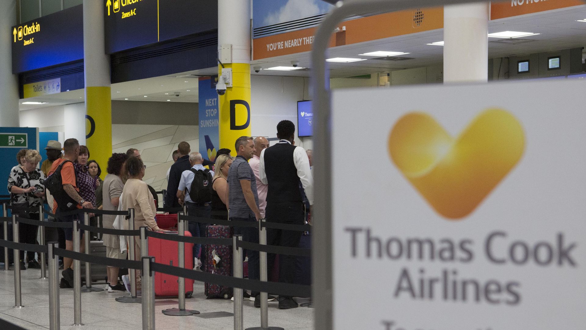 A general view of the Thomas Cook check-in desks in the South Terminal of Gatwick Airport.