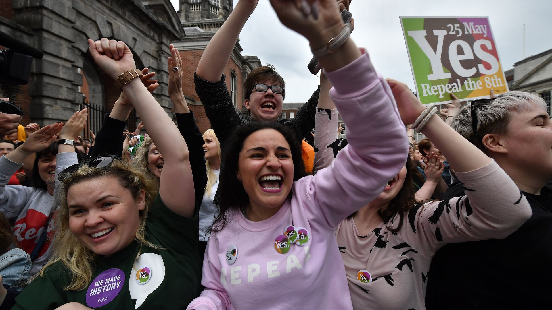 Yes voters celebrate as the result of the Irish referendum on the 8th amendment.