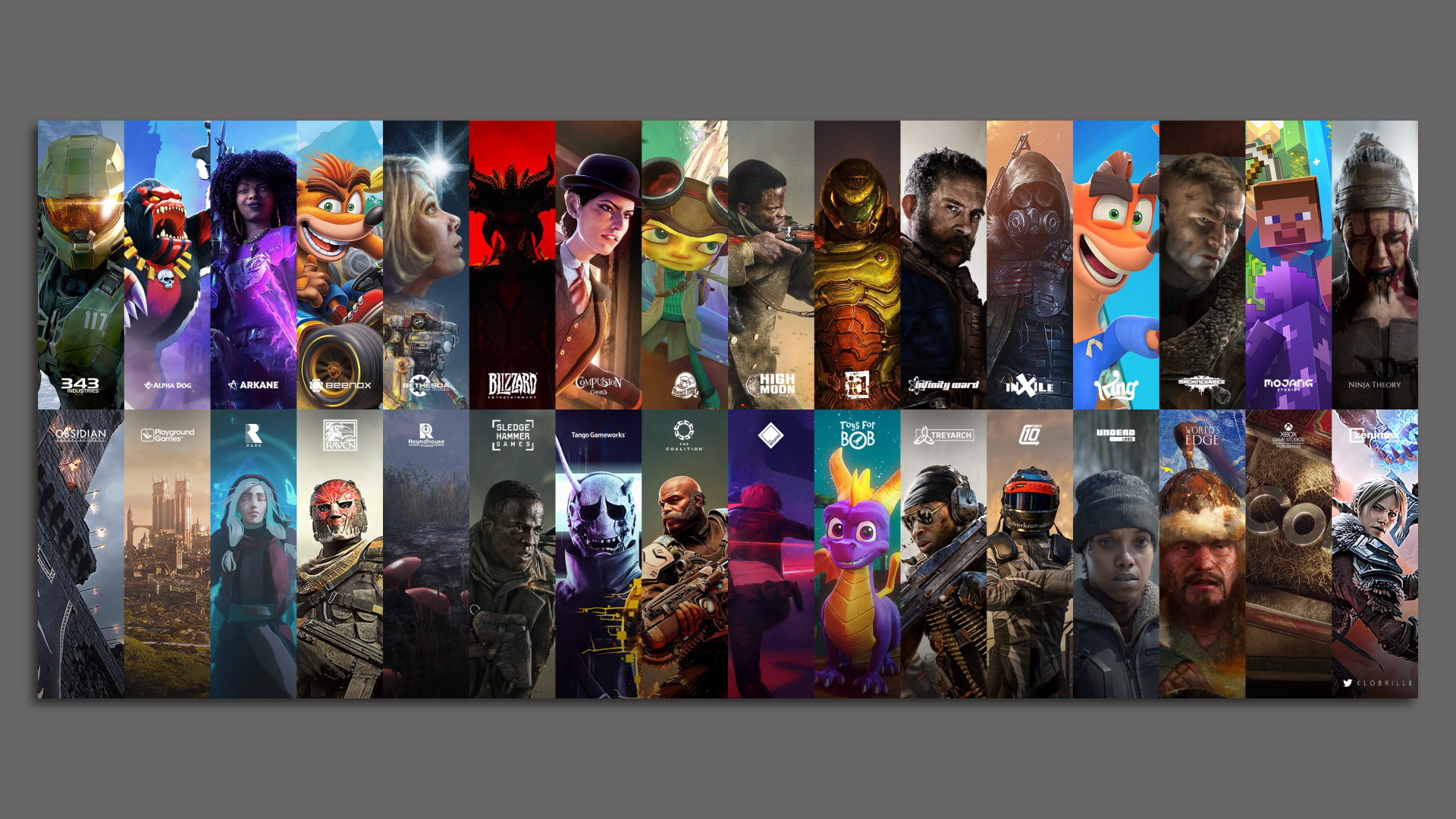 A composite image showing logos and character art for the game studios Microsoft would own if it buys Activision Blizzard