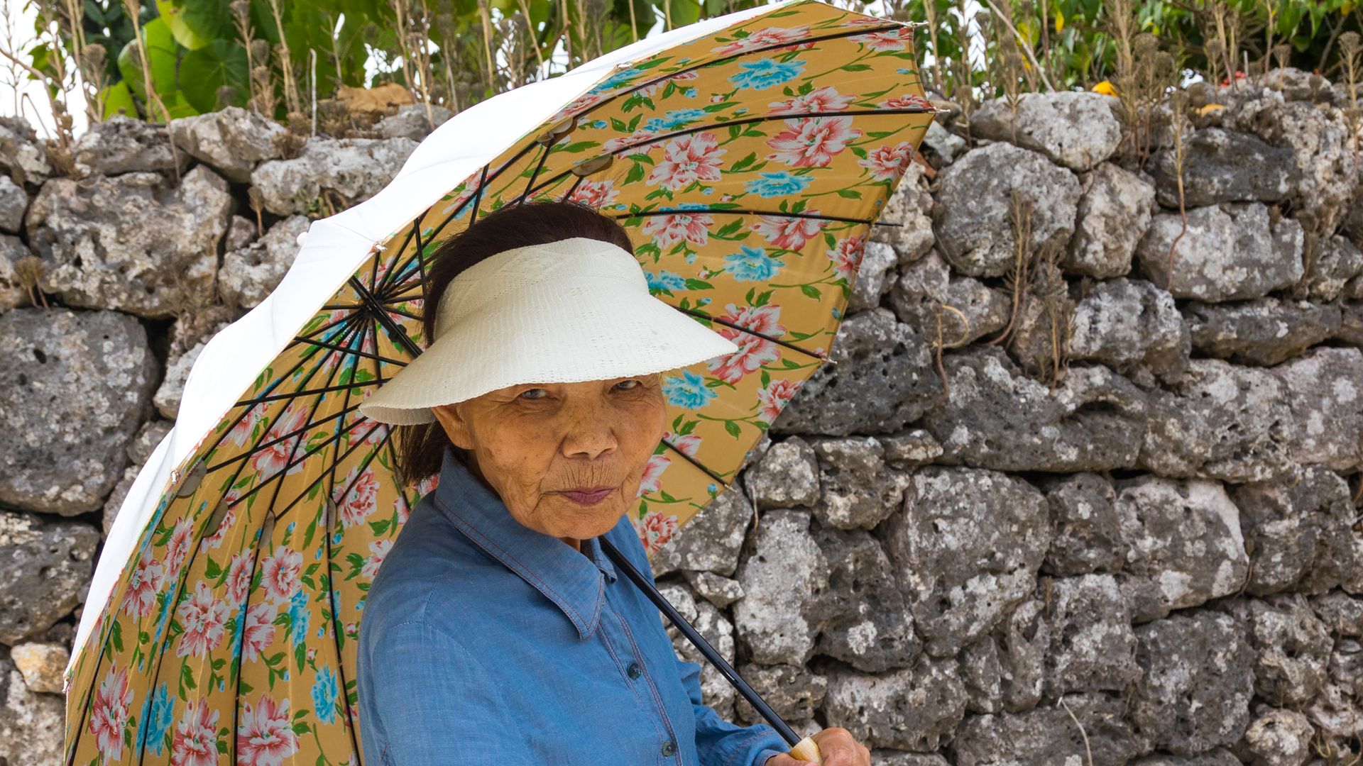 Elderly Japanese woman with an umbrella