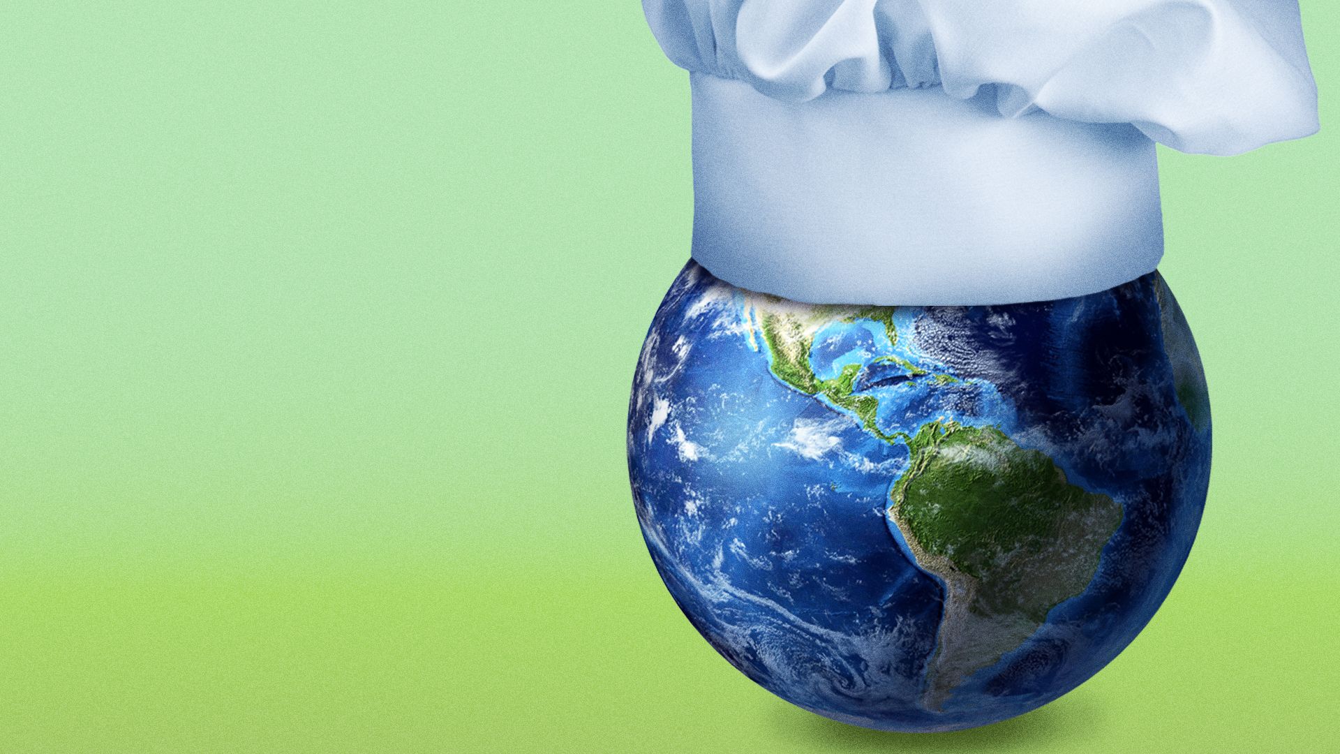 Illustration of the Earth wearing a chef's hat. 