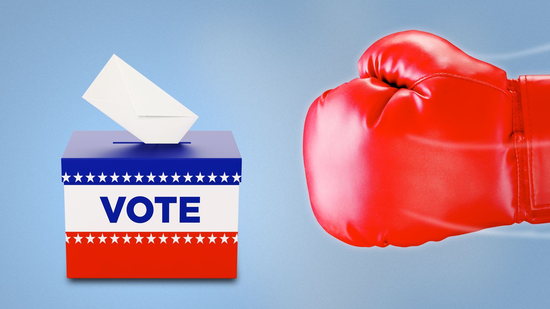 Boxing glove about to punch a ballot box.