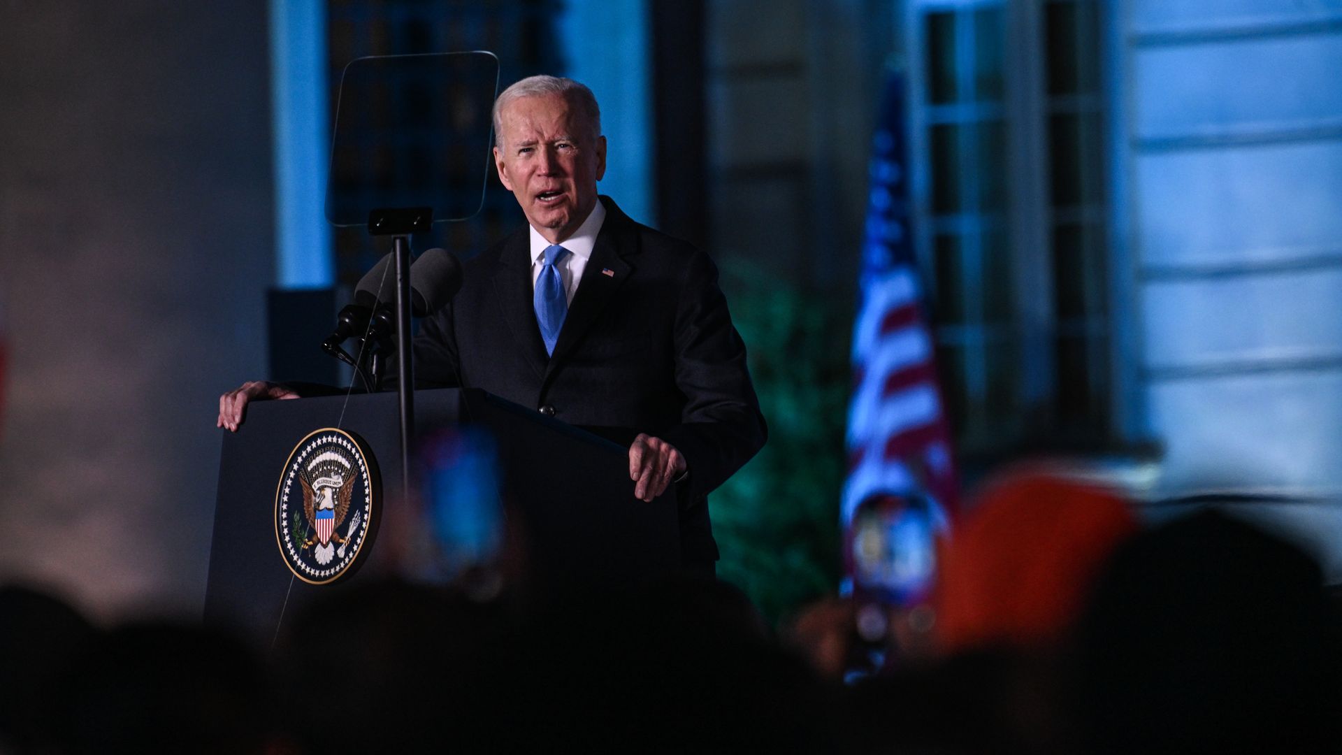 President Biden speaking in Warsaw, Poland, on March 26.