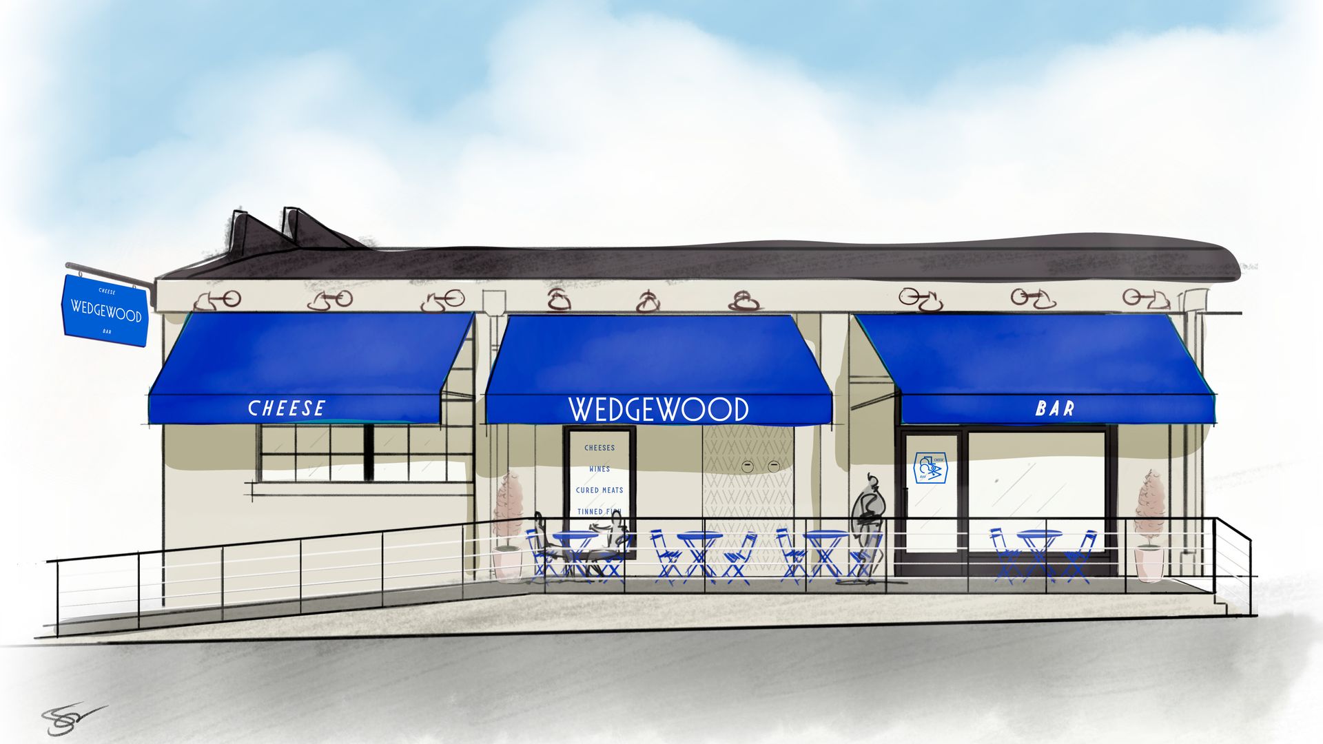 A sketch of what Wedgewood Cheese Bar's storefront will look like