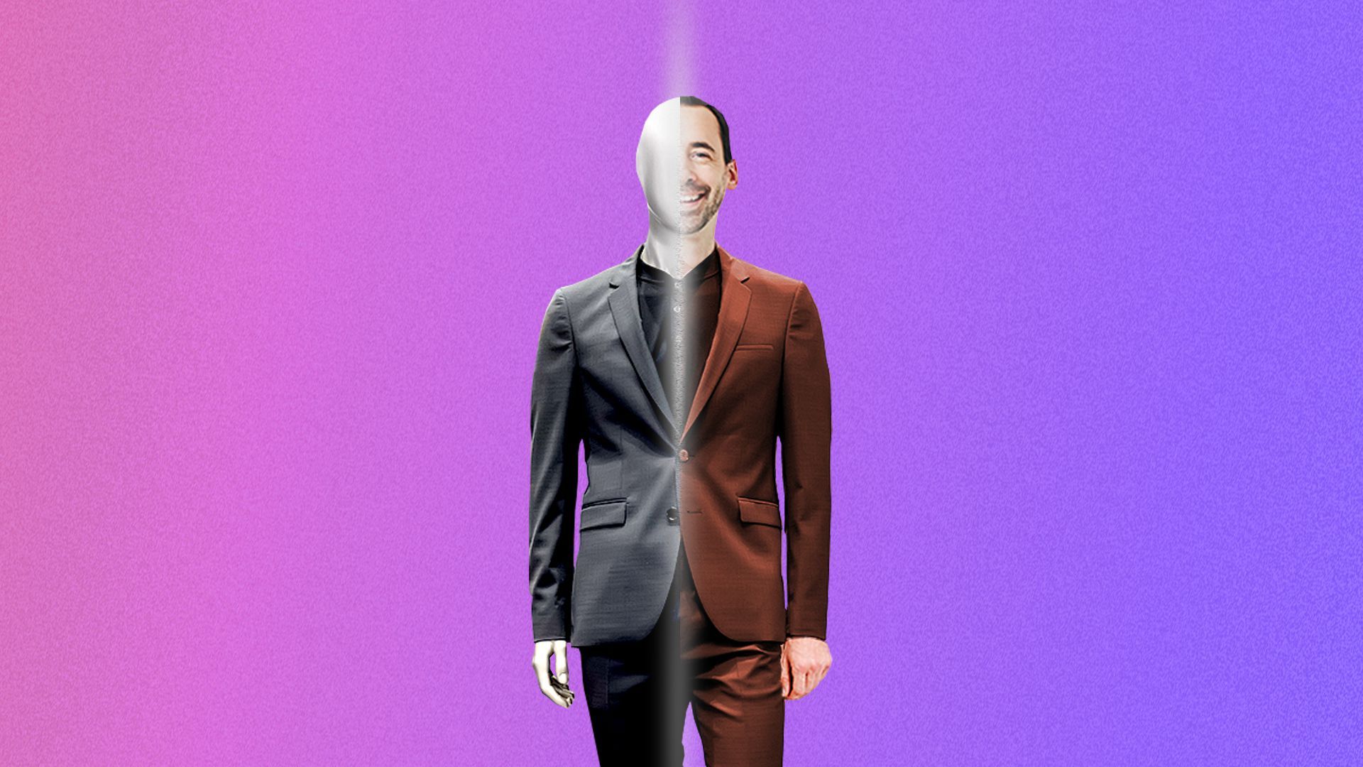 Illustration of a person who is half mannequin