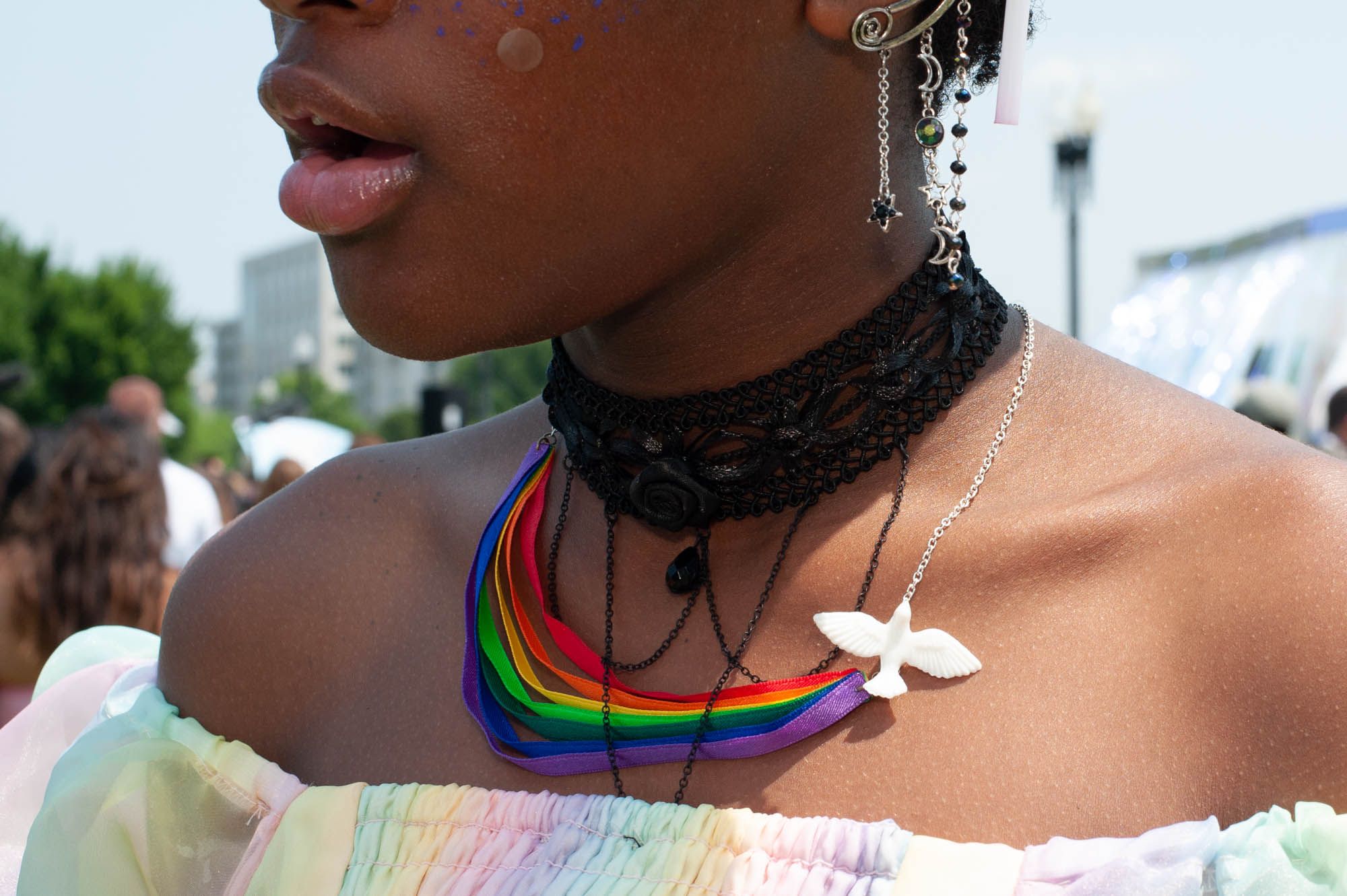 Close up of accessorices on a youth attending the Trans Youth Prom. 