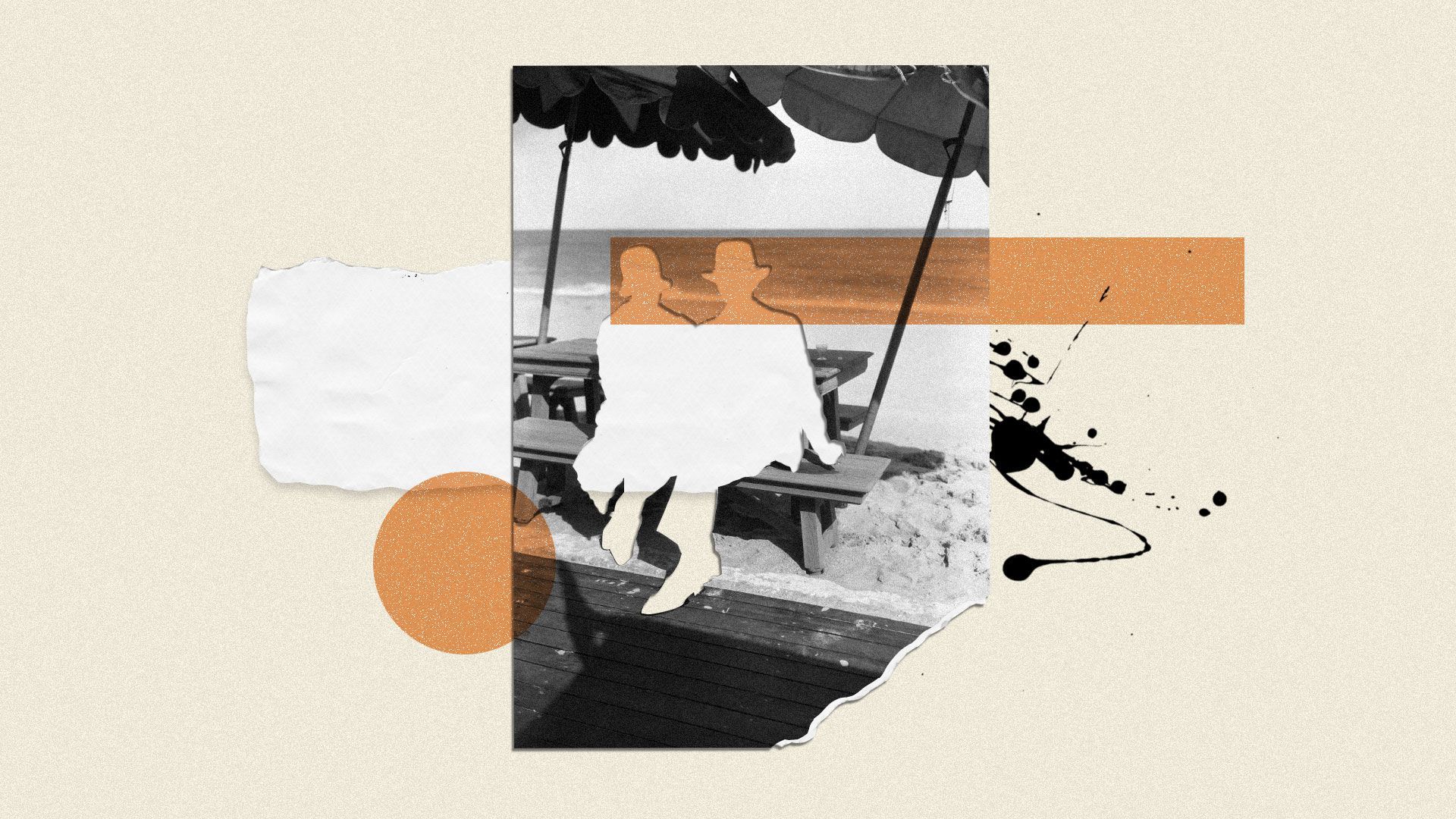 Photo illustration of a photograph of two people at the beach with the subjects cut out