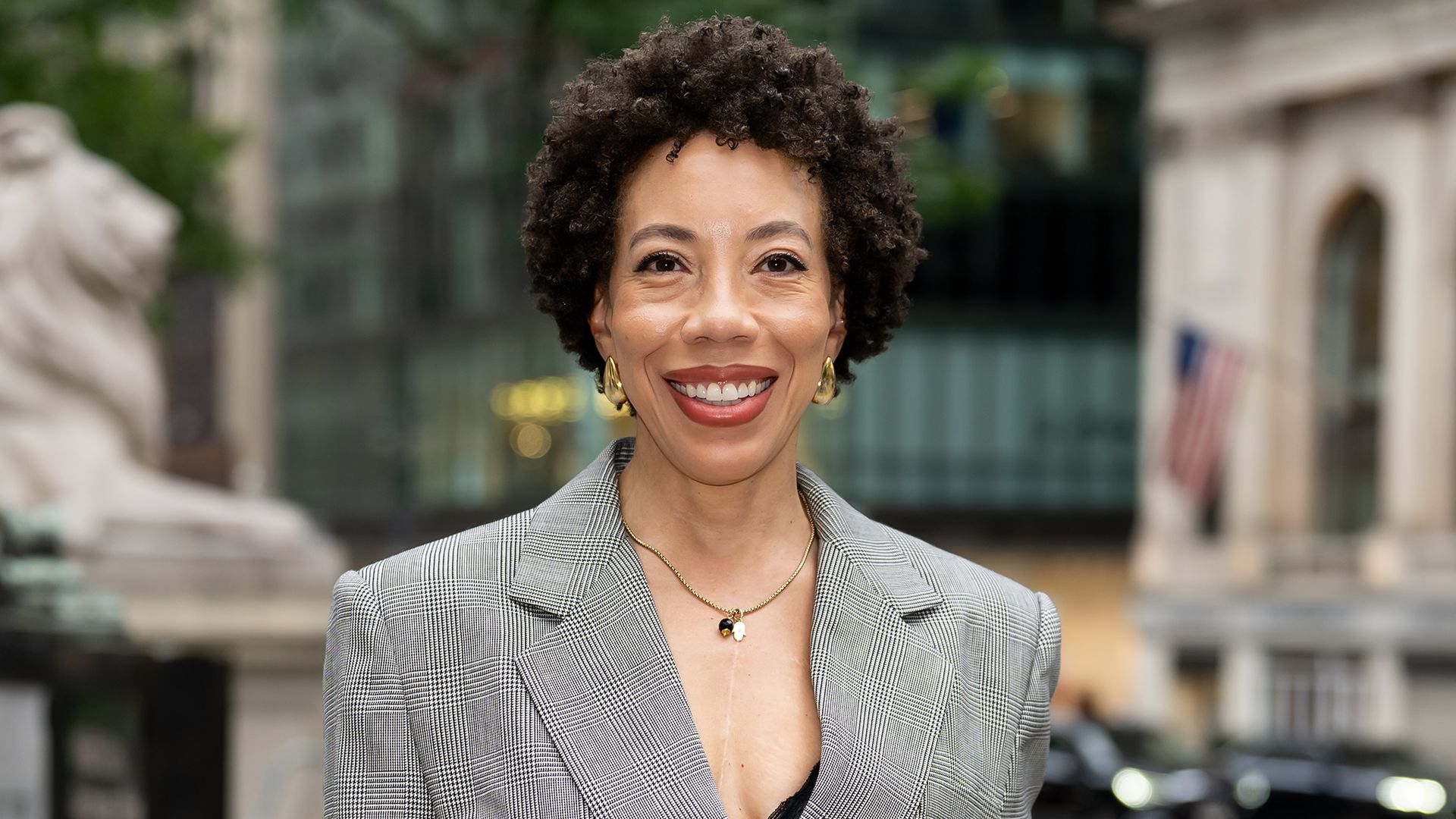 Close up of painter Amy Sherald at the Marc Jacobs 2026 Fashion Show. 